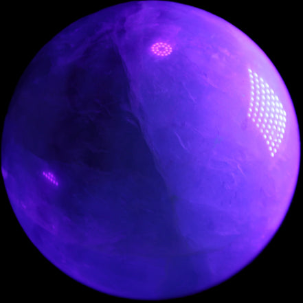 Rainbow Fluorite sphere 130mm 3740g in UV light - Rocks and Things Store