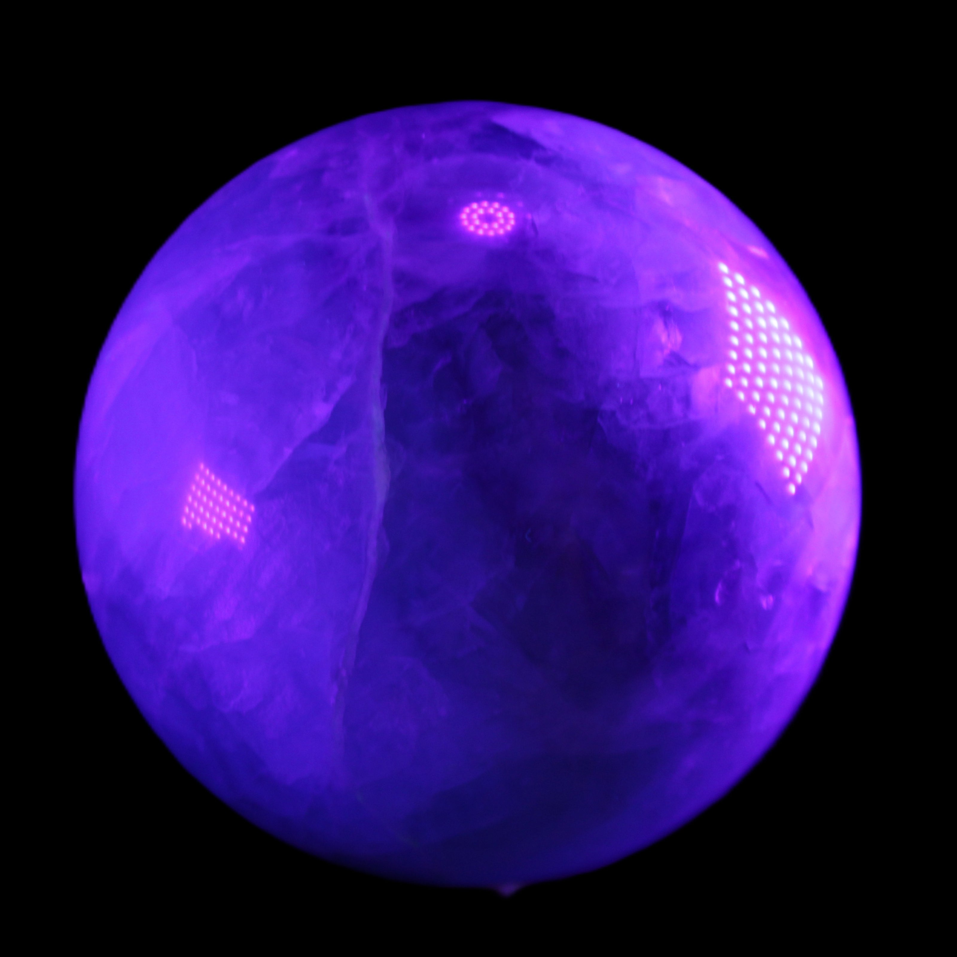 Rainbow Fluorite sphere 130mm 3740g in UV light - Rocks and Things Store