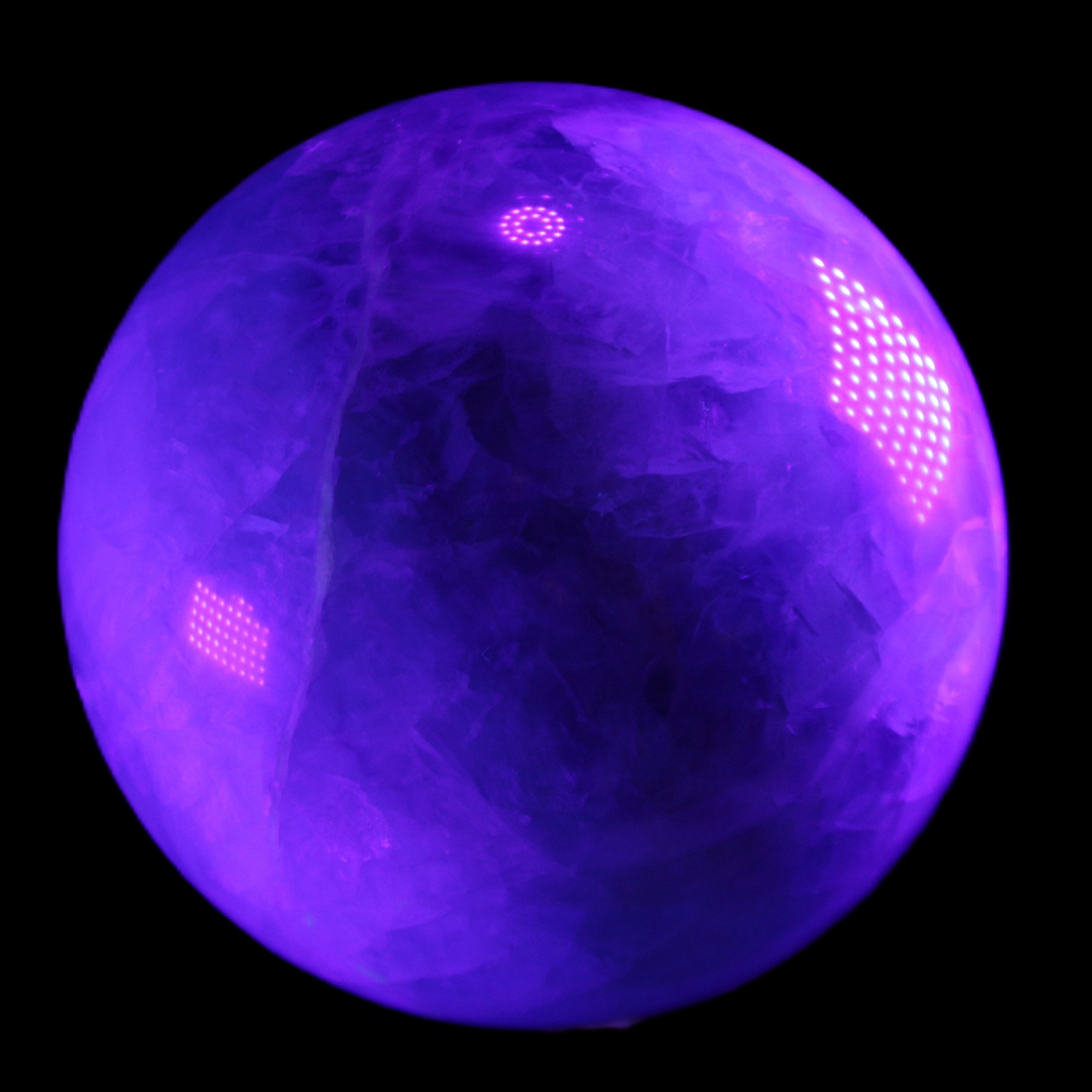 Rainbow Fluorite sphere 130mm 3740g in UV light - Rocks and Things Store