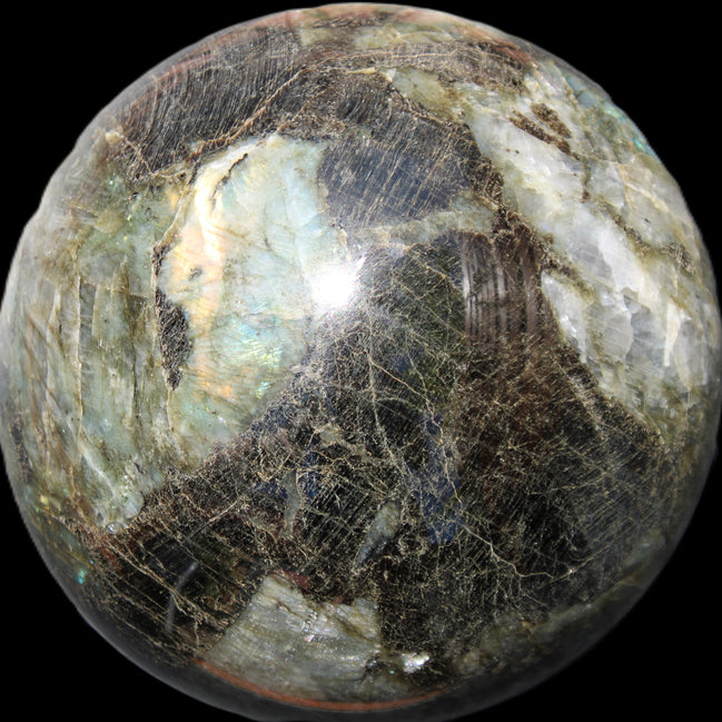 Huge Labradorite sphere 148mm 5320g in sunlight - Rocks and Things Store
