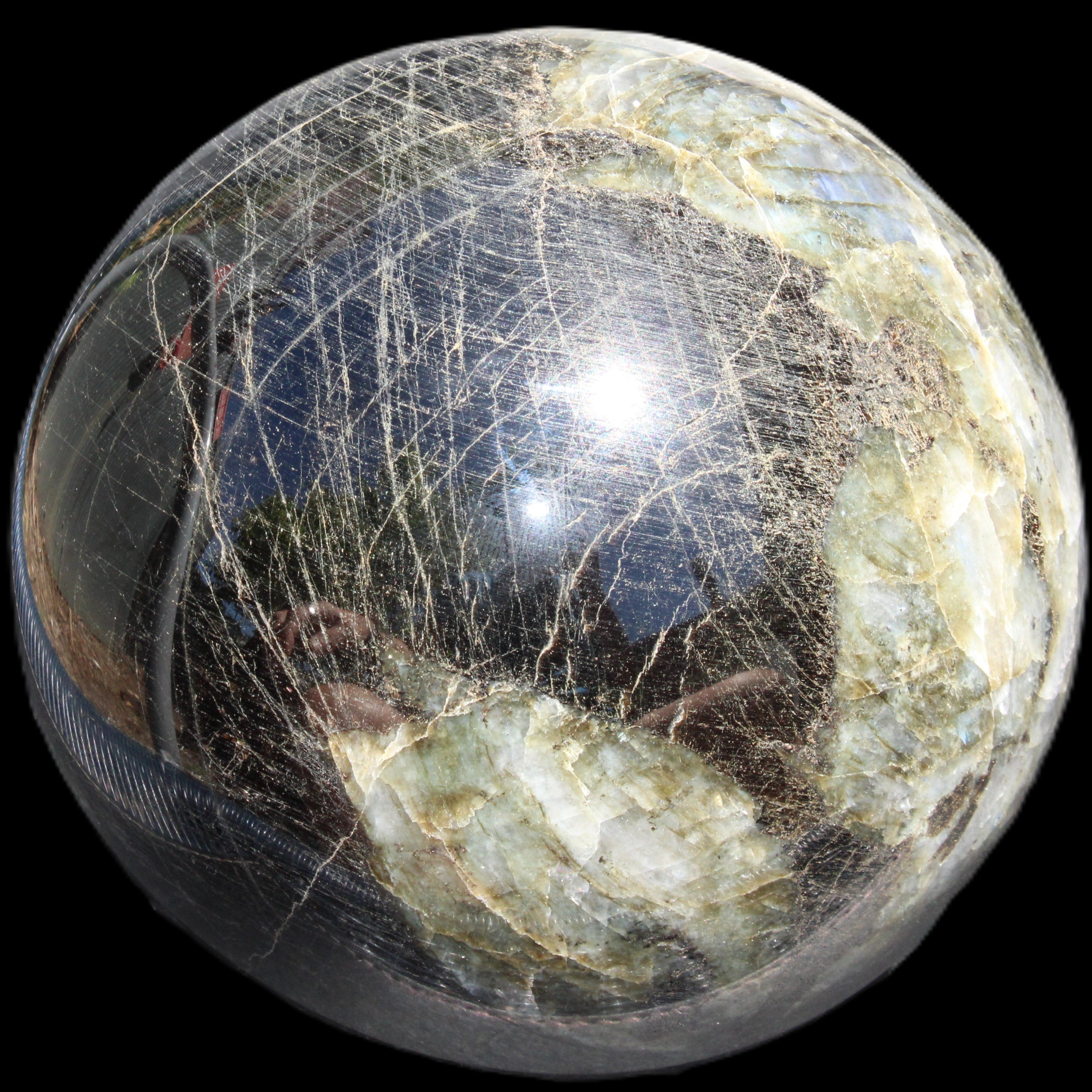 Huge Labradorite sphere 148mm 5320g in sunlight - Rocks and Things Store