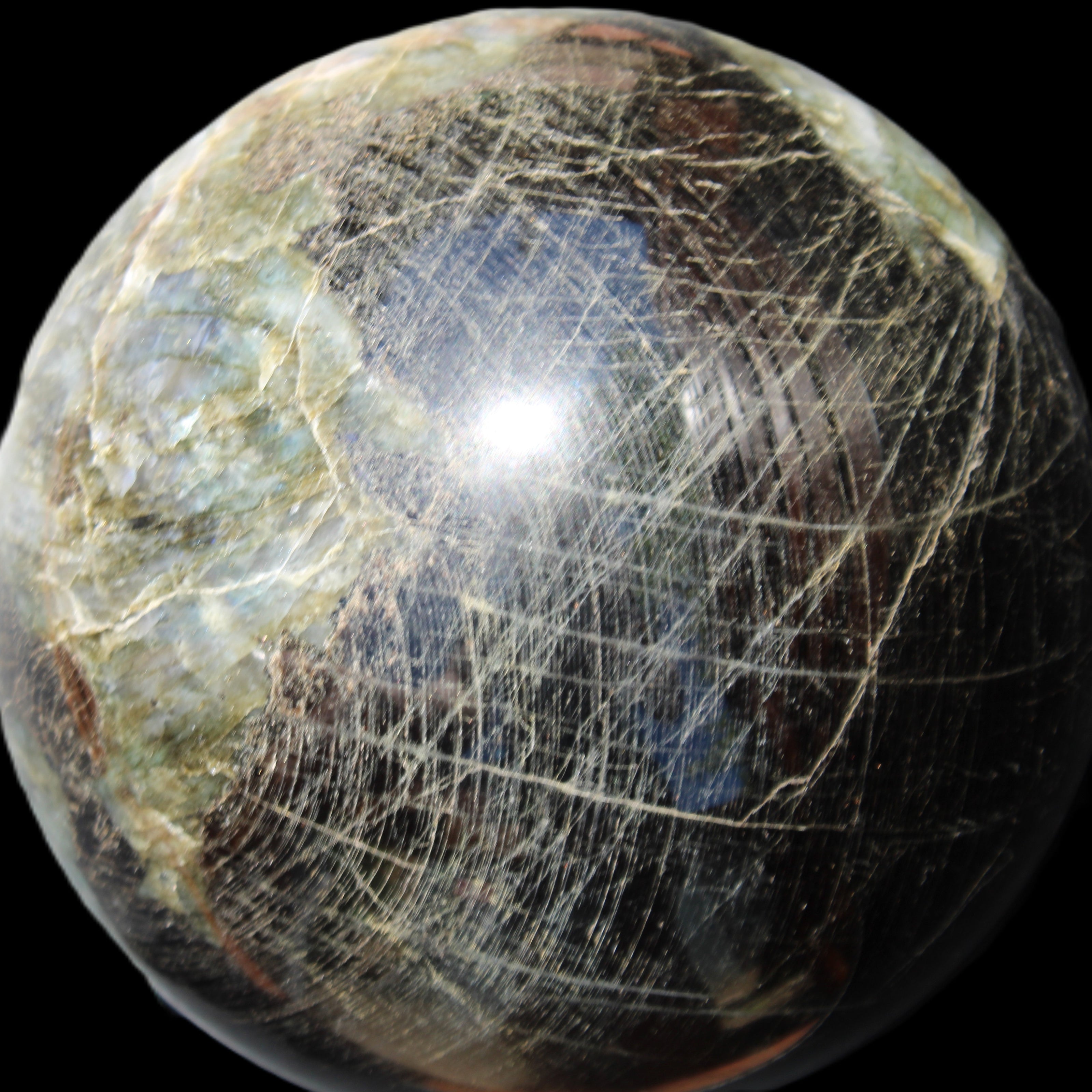 Huge Labradorite sphere 148mm 5320g in sunlight - Rocks and Things Store