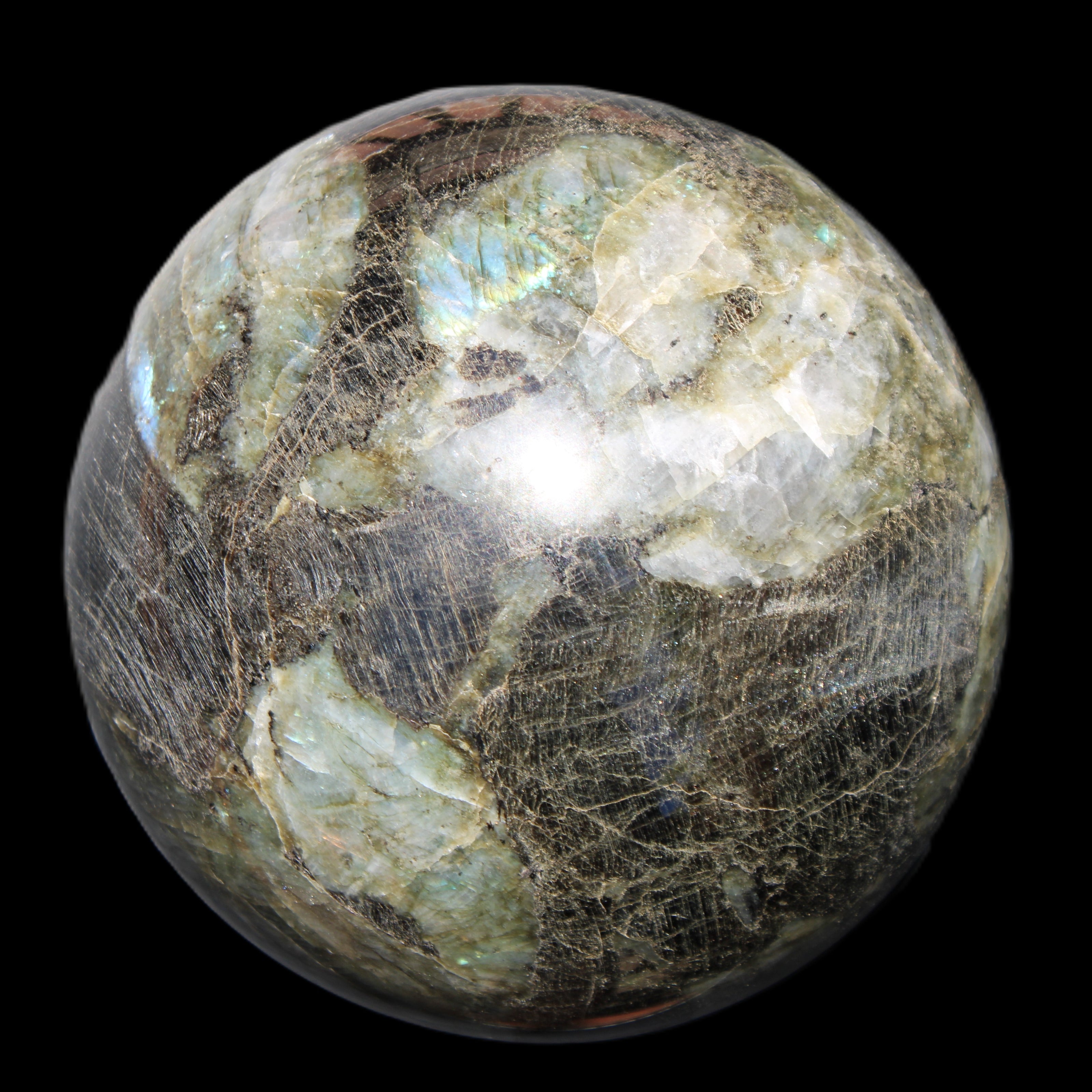 Huge Labradorite sphere 148mm 5320g in sunlight - Rocks and Things Store