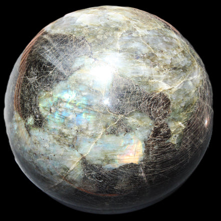 Huge Labradorite sphere 148mm 5320g in sunlight - Rocks and Things Store