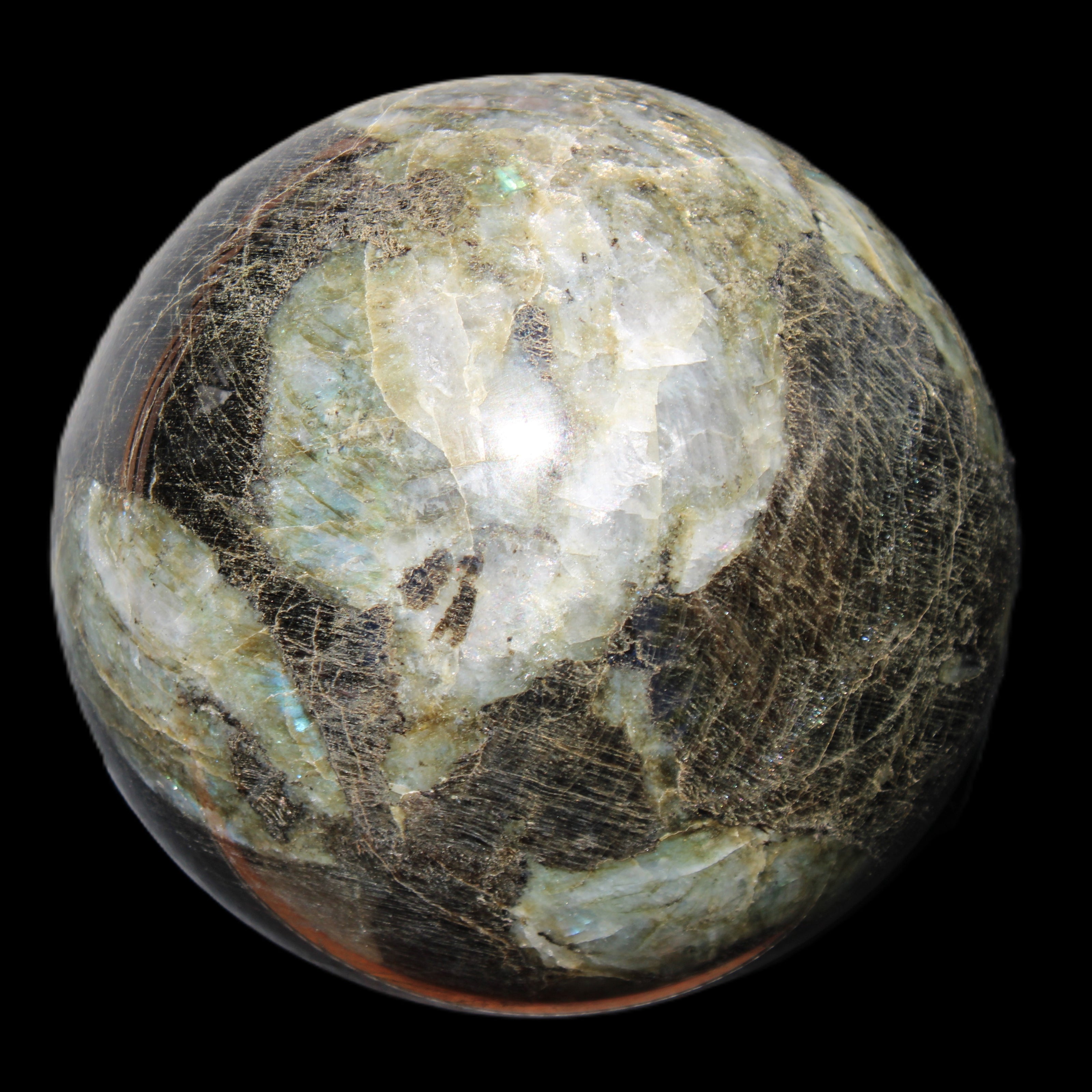 Huge Labradorite sphere 148mm 5320g in sunlight - Rocks and Things Store