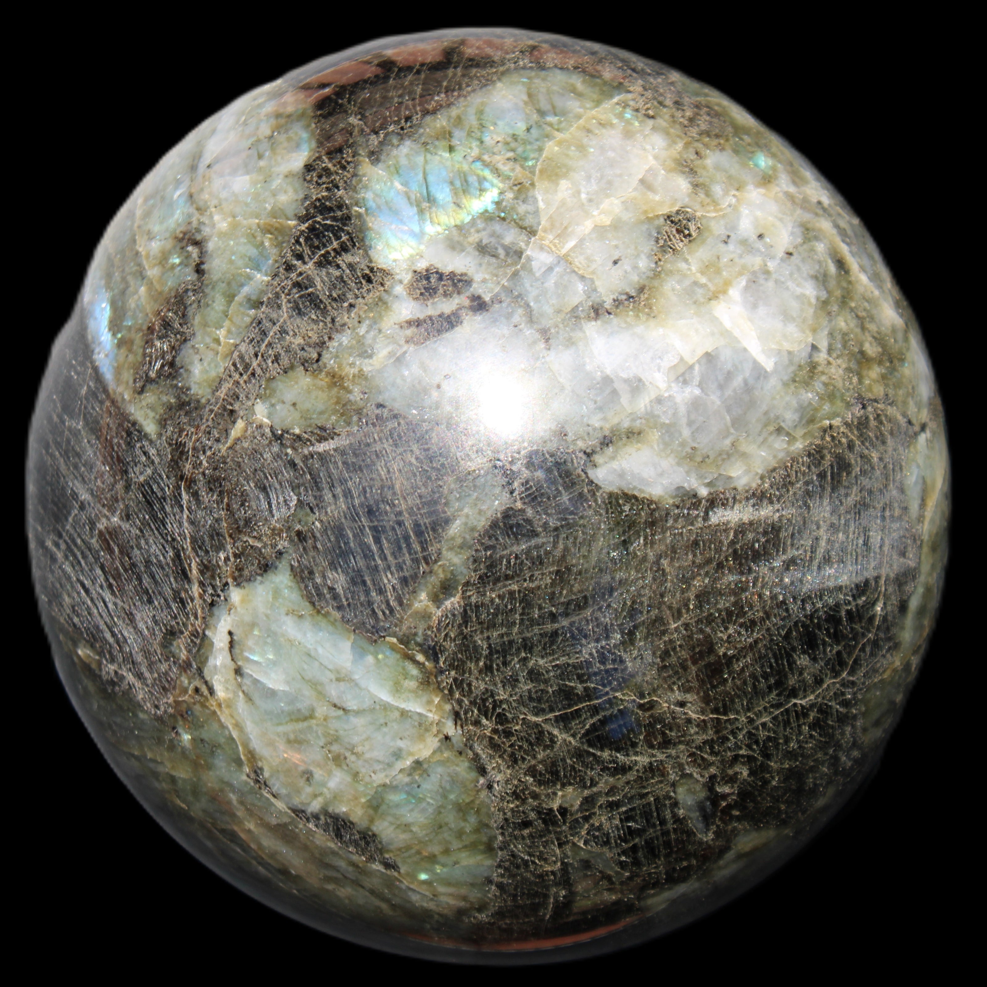 Huge Labradorite sphere 148mm 5320g in sunlight - Rocks and Things Store
