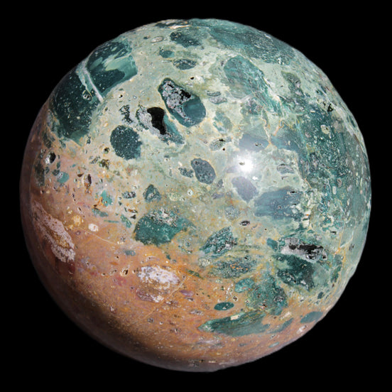 Large Ocean Jasper sphere 129mm 2900g in sunlight - Rocks and Things Store