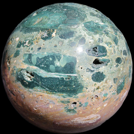 Large Ocean Jasper sphere 129mm 2900g in sunlight - Rocks and Things Store