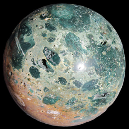 Large Ocean Jasper sphere 129mm 2900g in sunlight - Rocks and Things Store