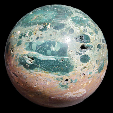 Large Ocean Jasper sphere 129mm 2900g in sunlight - Rocks and Things Store