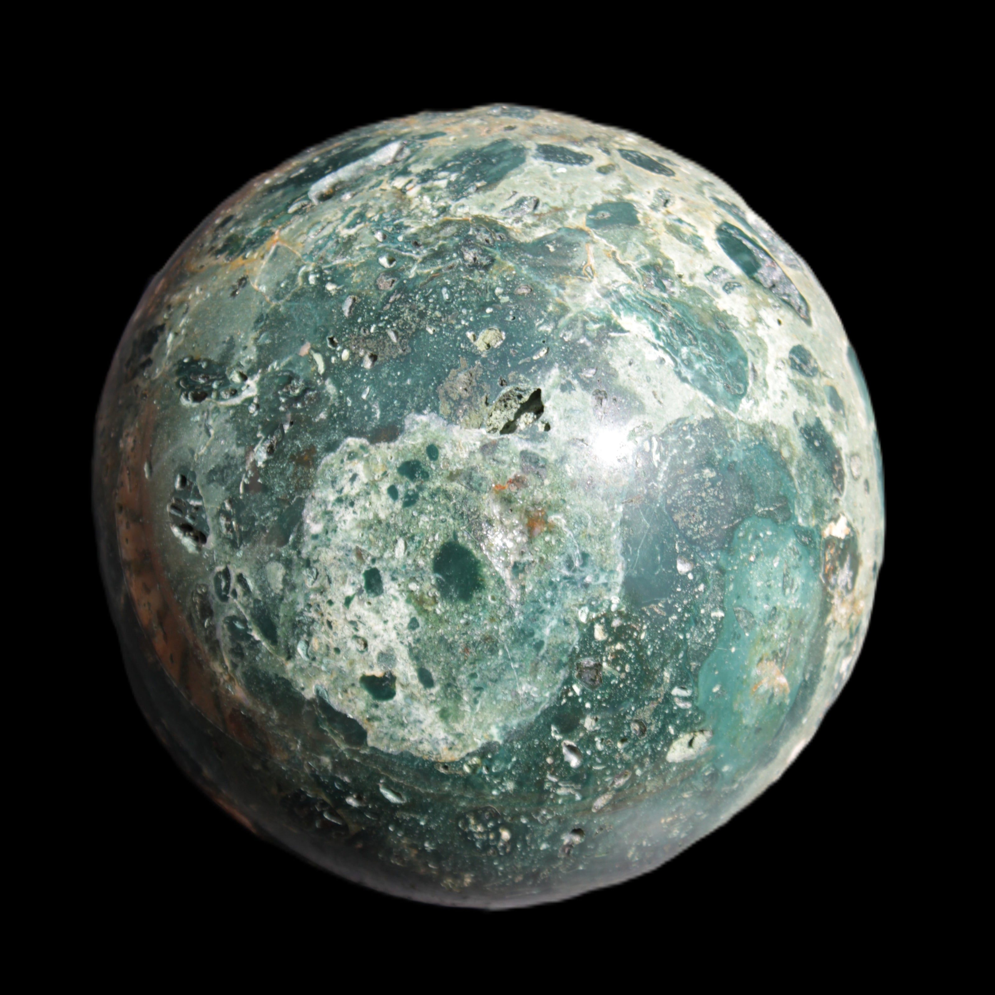 Large Ocean Jasper sphere 129mm 2900g in sunlight - Rocks and Things Store