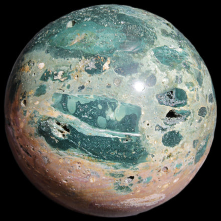 Large Ocean Jasper sphere 129mm 2900g in sunlight - Rocks and Things Store