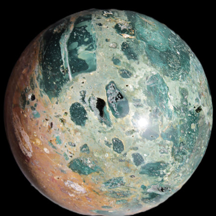Large Ocean Jasper sphere 129mm 2900g in sunlight - Rocks and Things Store