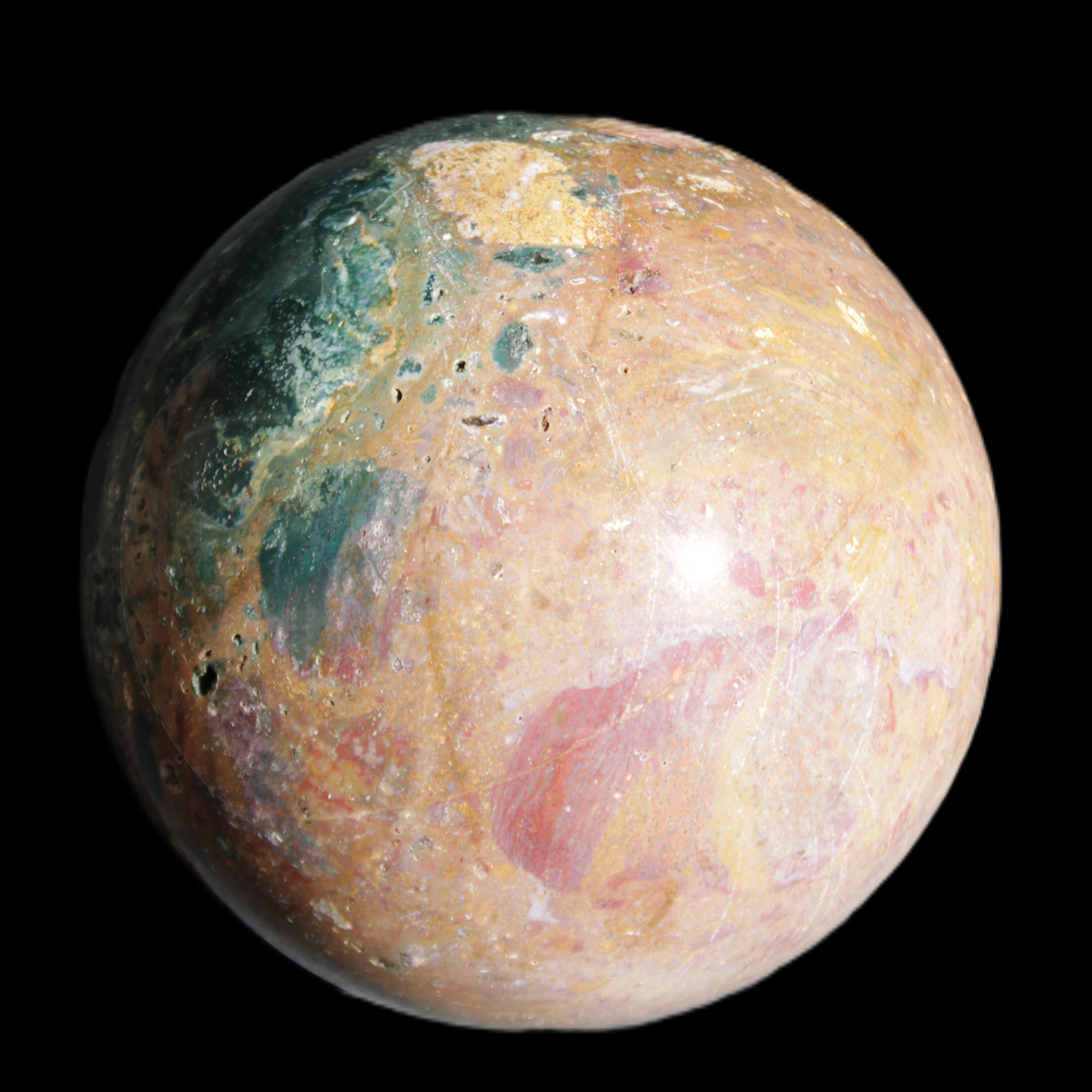 Large Ocean Jasper sphere 129mm 2900g in sunlight - Rocks and Things Store