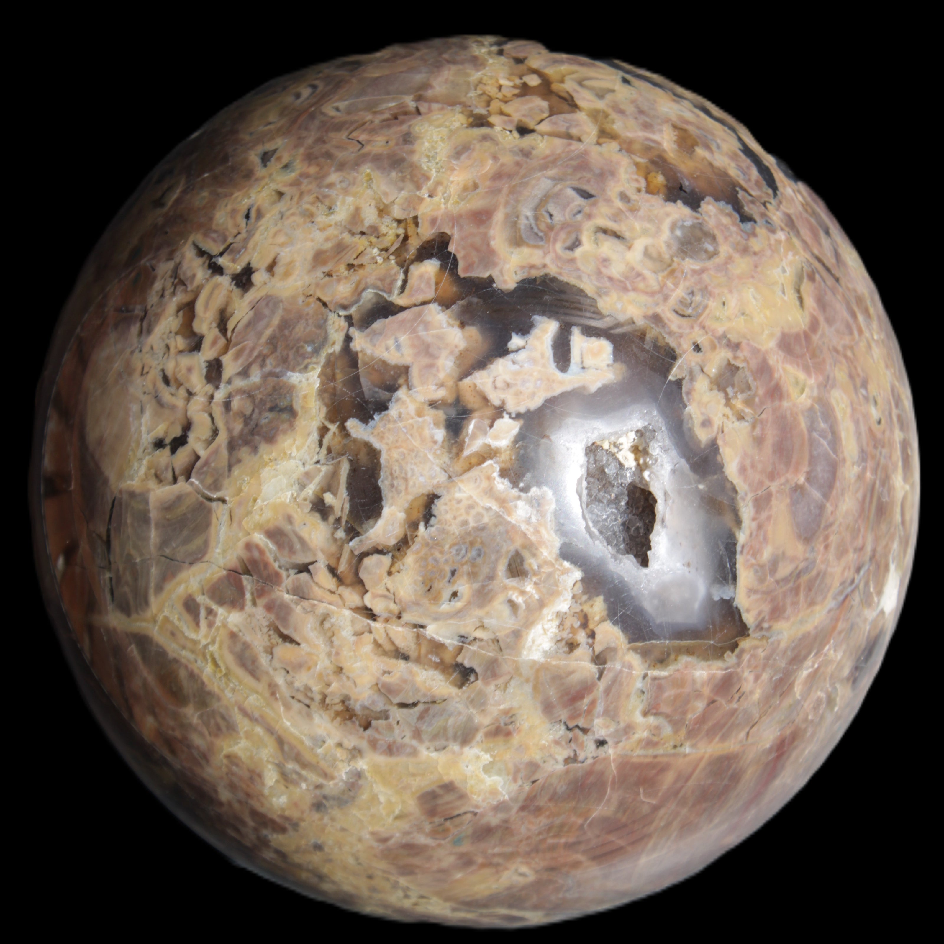 Volcano Agate sphere 135mm 3240g in sunlight - Rocks and Things Store