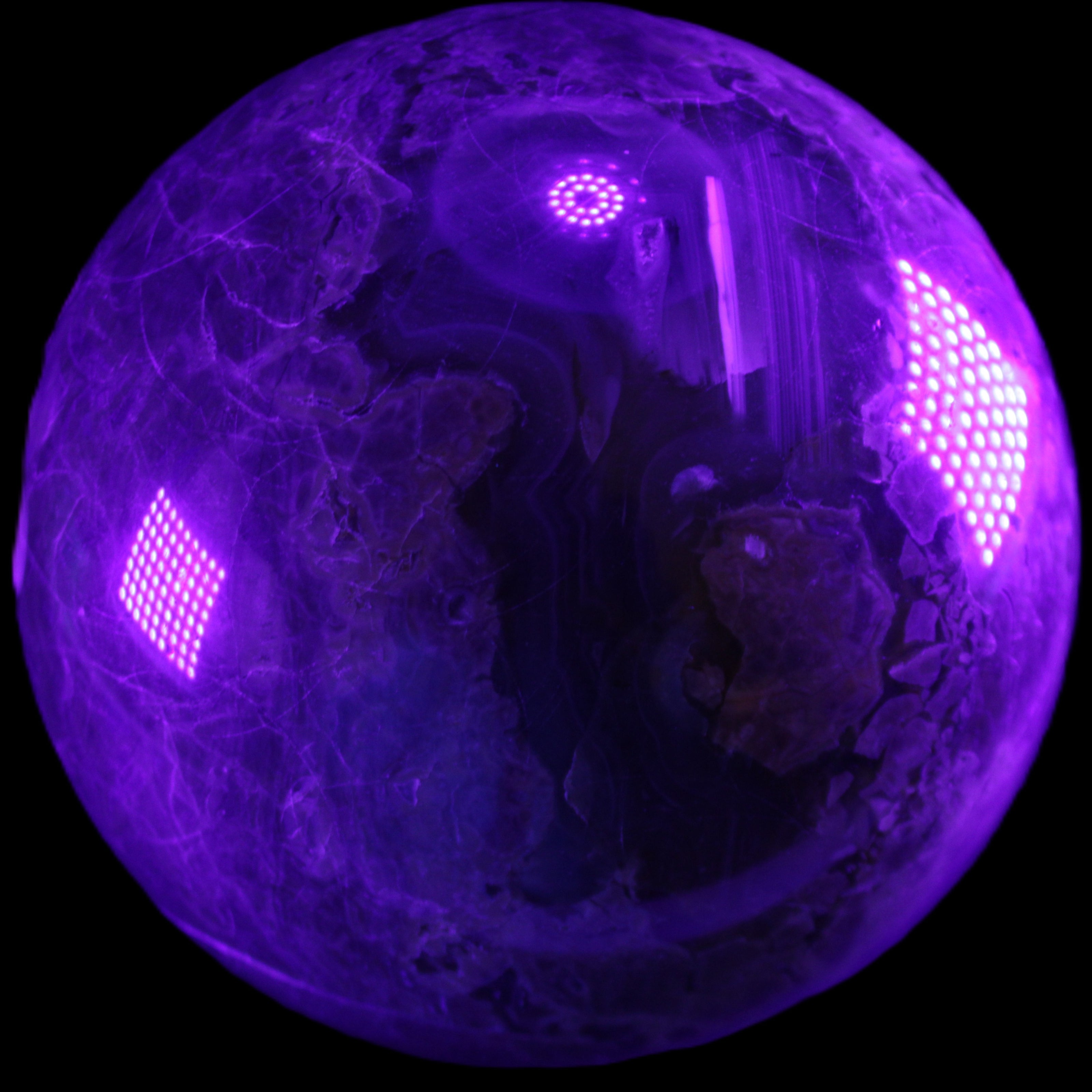 Volcano Agate sphere 135mm 3240g in UV light - Rocks and Things Store