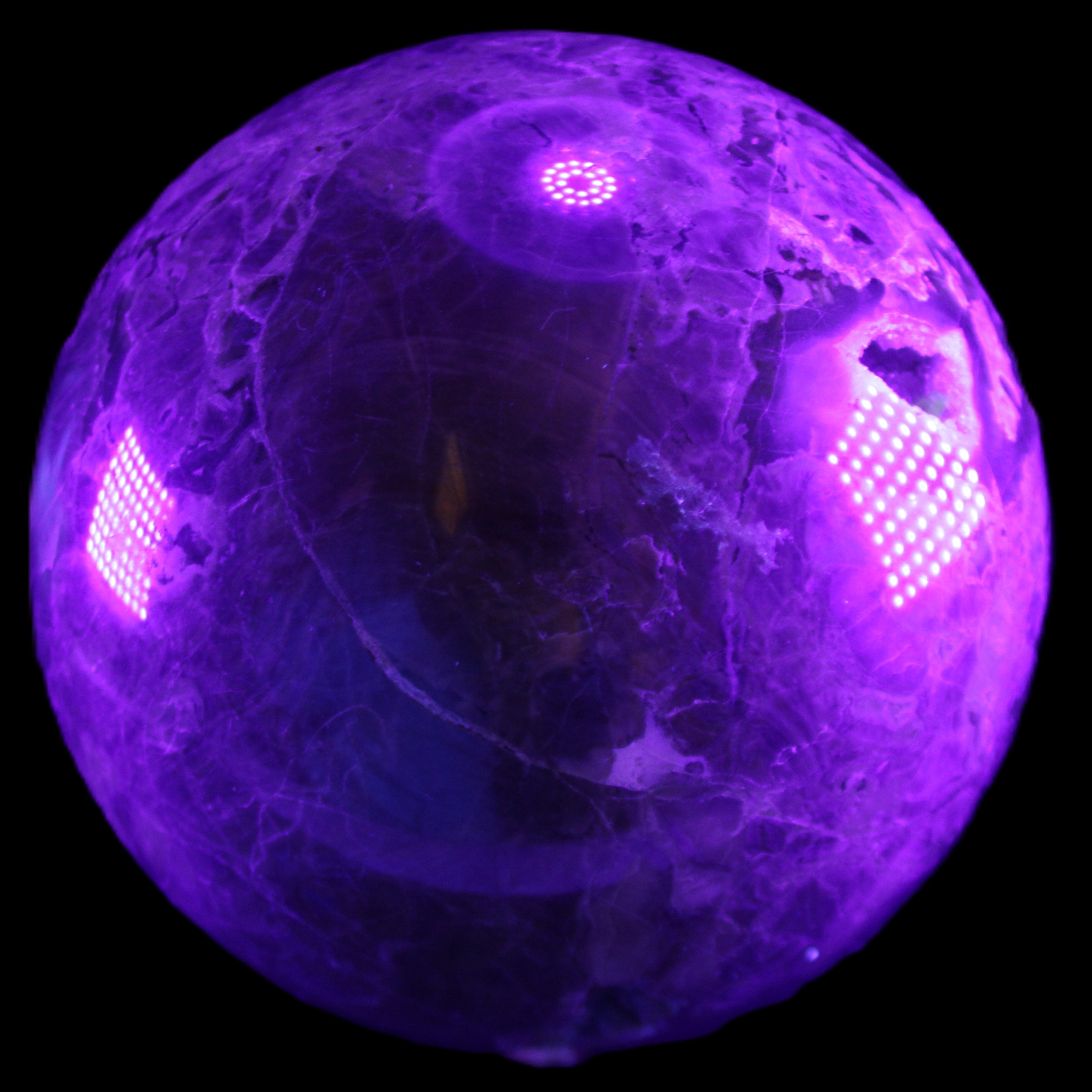 Volcano Agate sphere 135mm 3240g in UV light - Rocks and Things Store
