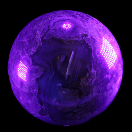 Volcano Agate sphere 135mm 3240g in UV light - Rocks and Things Store