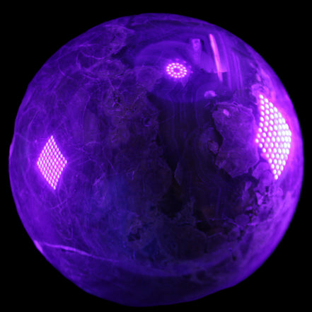 Volcano Agate sphere 135mm 3240g in UV light - Rocks and Things Store