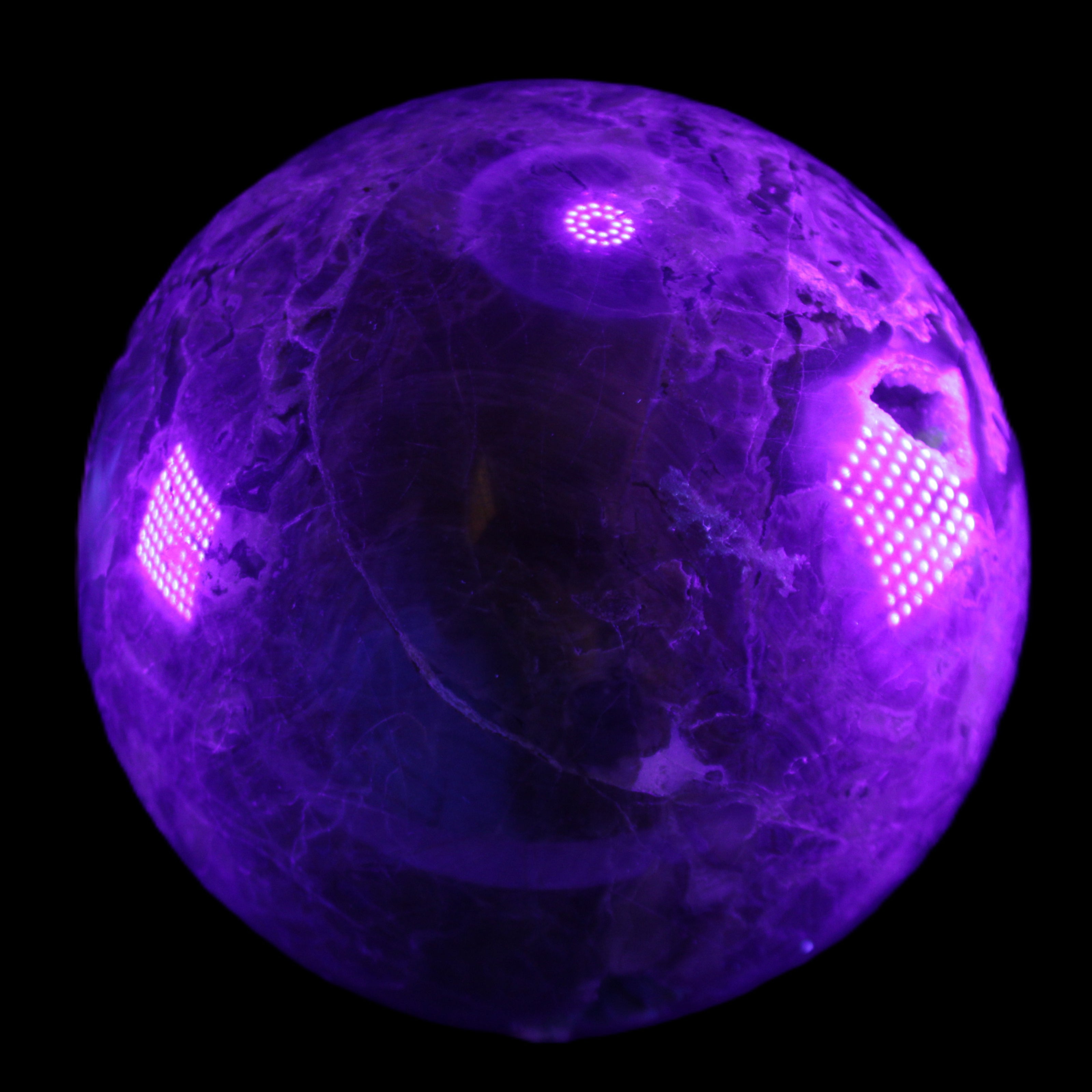 Volcano Agate sphere 135mm 3240g in UV light - Rocks and Things Store