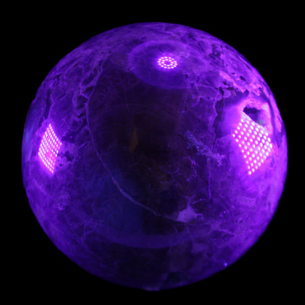 Volcano Agate sphere 135mm 3240g in UV light - Rocks and Things Store