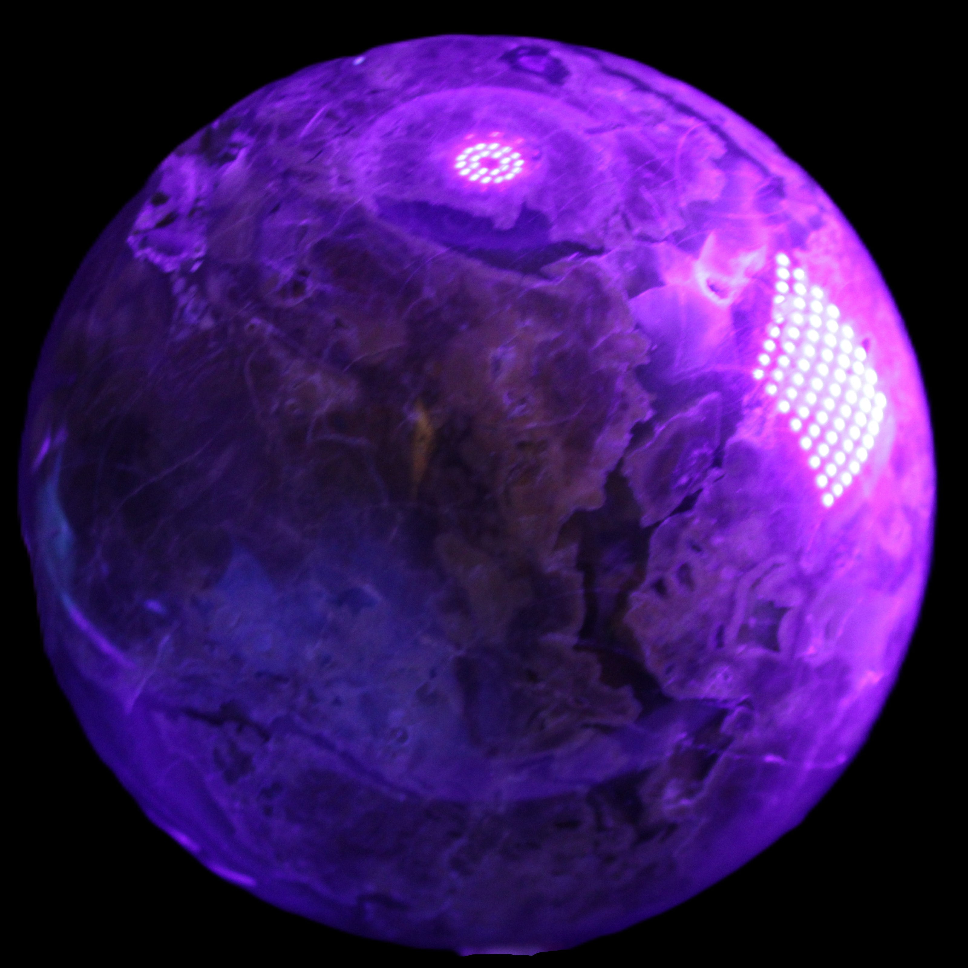 Volcano Agate sphere 135mm 3240g in UV light - Rocks and Things Store