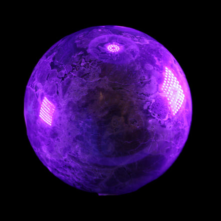 Volcano Agate sphere 135mm 3240g in UV light - Rocks and Things Store