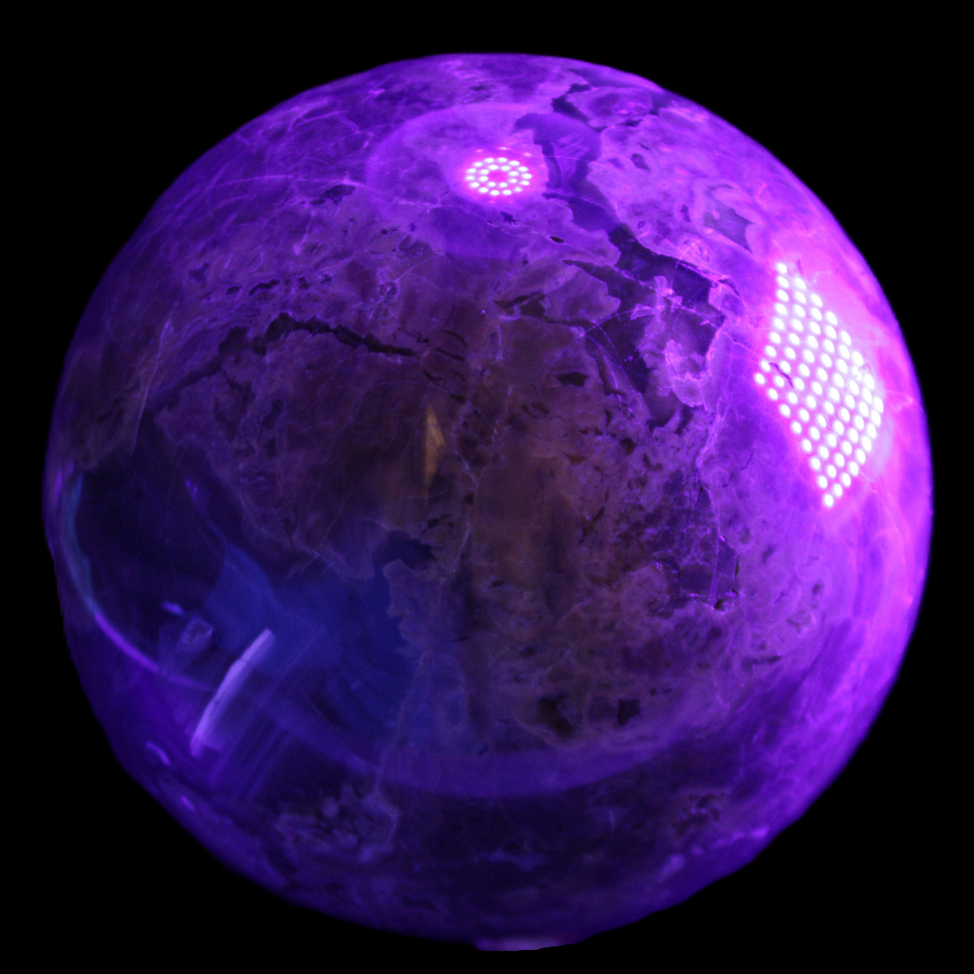 Volcano Agate sphere 135mm 3240g in UV light - Rocks and Things Store