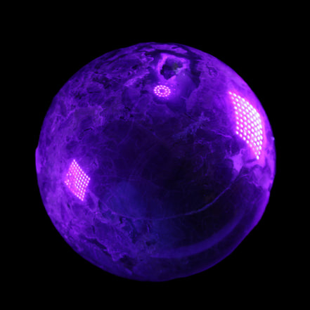 Volcano Agate sphere 135mm 3240g in UV light - Rocks and Things Store