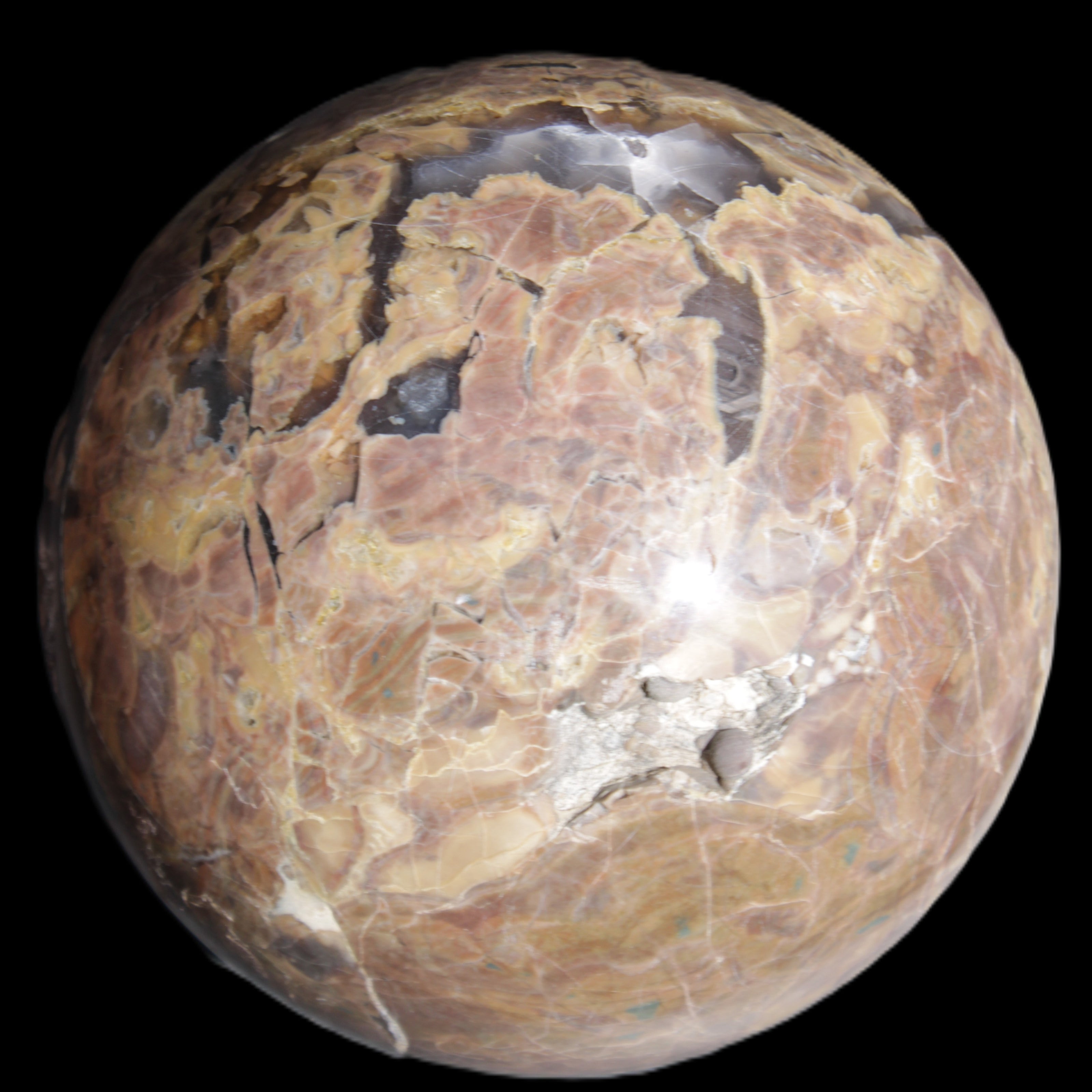 Volcano Agate sphere 135mm 3240g in sunlight - Rocks and Things Store