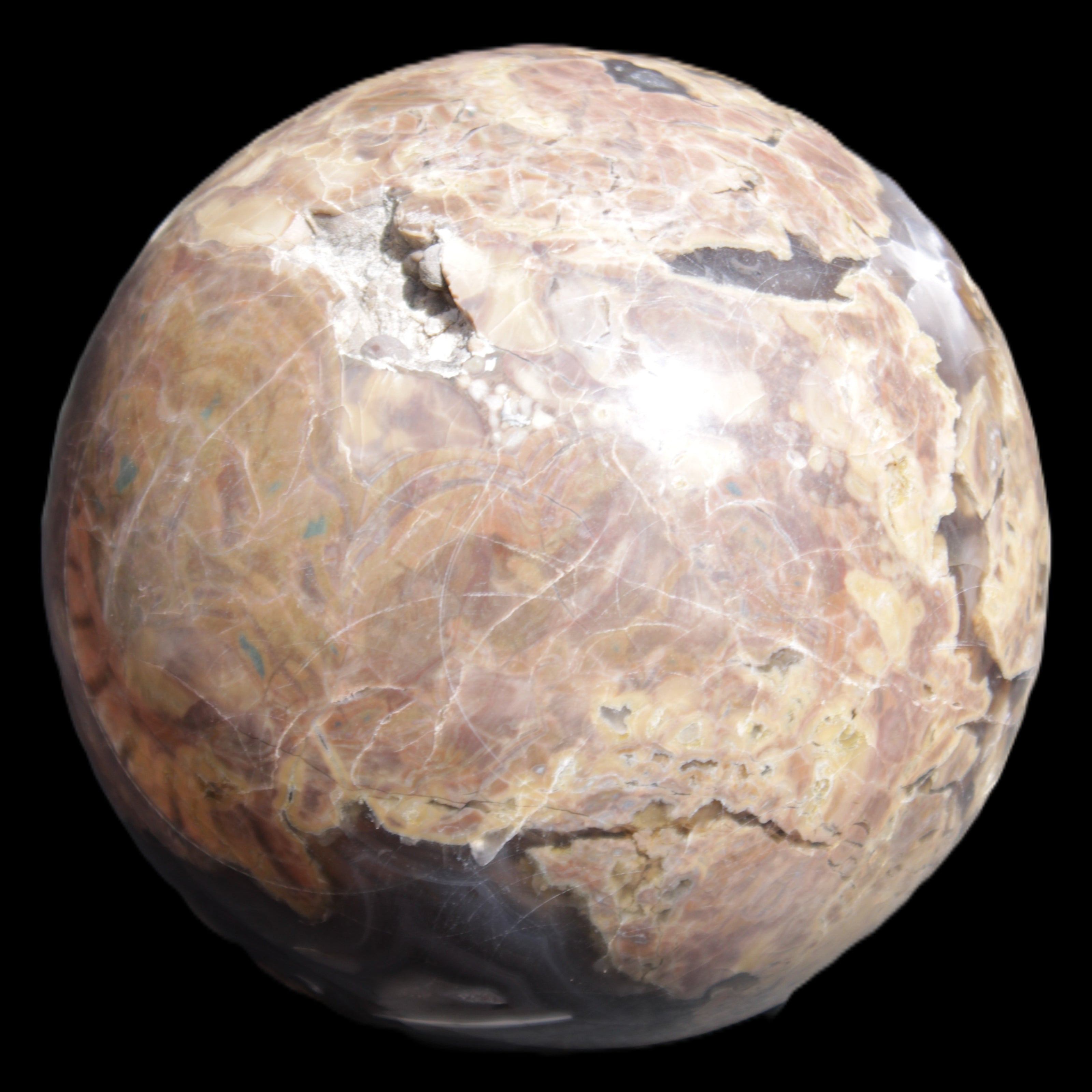 Volcano Agate sphere 135mm 3240g in sunlight - Rocks and Things Store