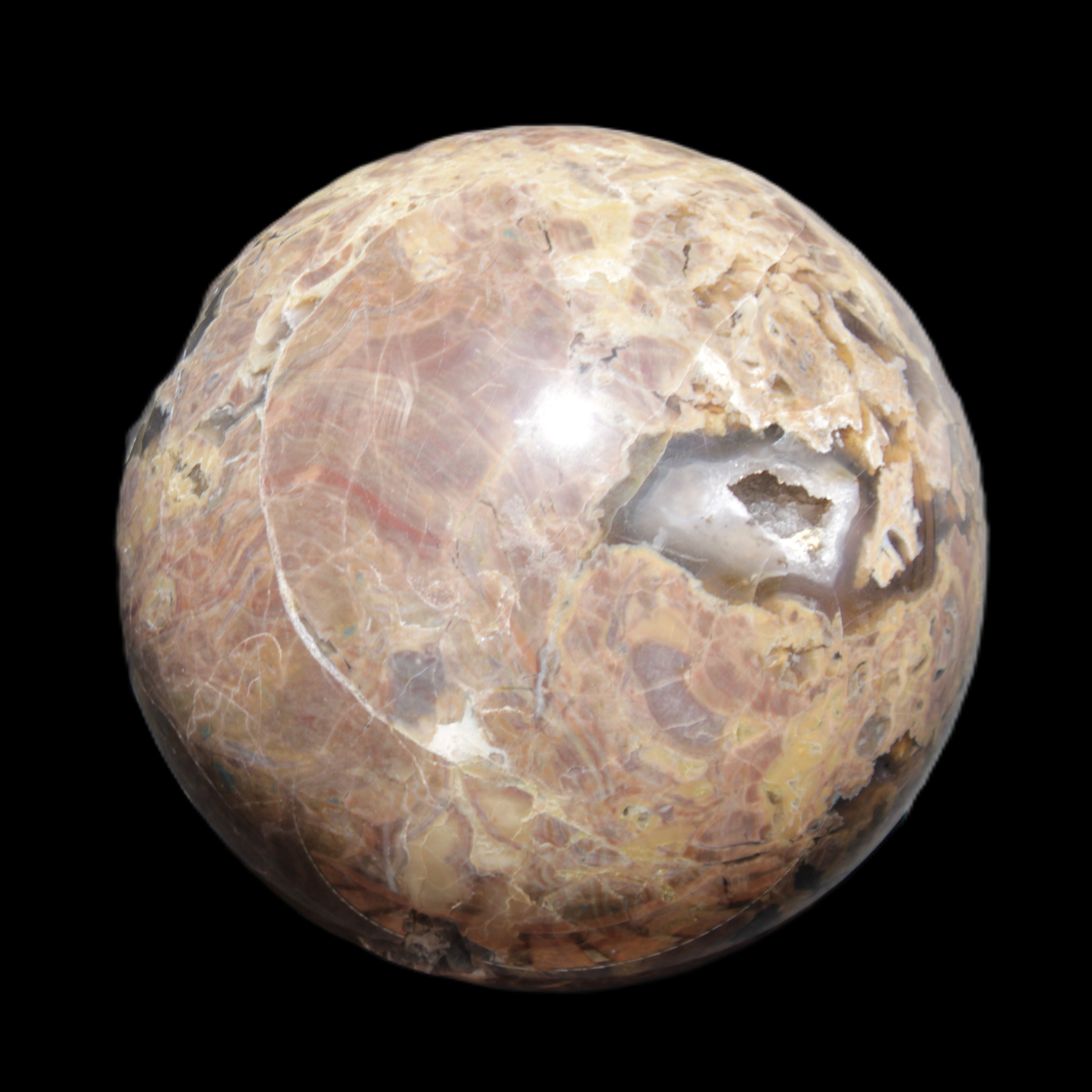 Volcano Agate sphere 135mm 3240g in sunlight - Rocks and Things Store