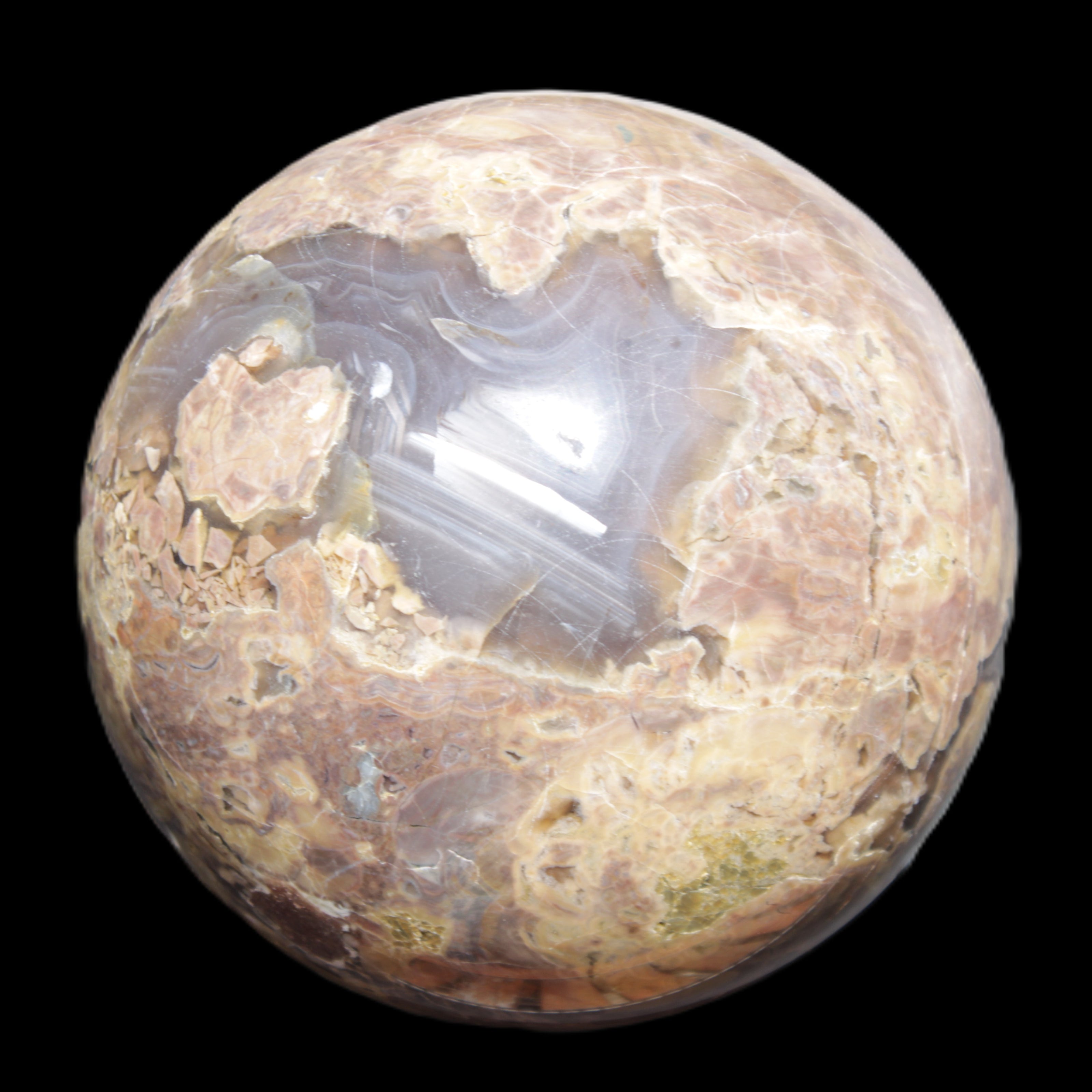 Volcano Agate sphere 135mm 3240g in sunlight - Rocks and Things Store