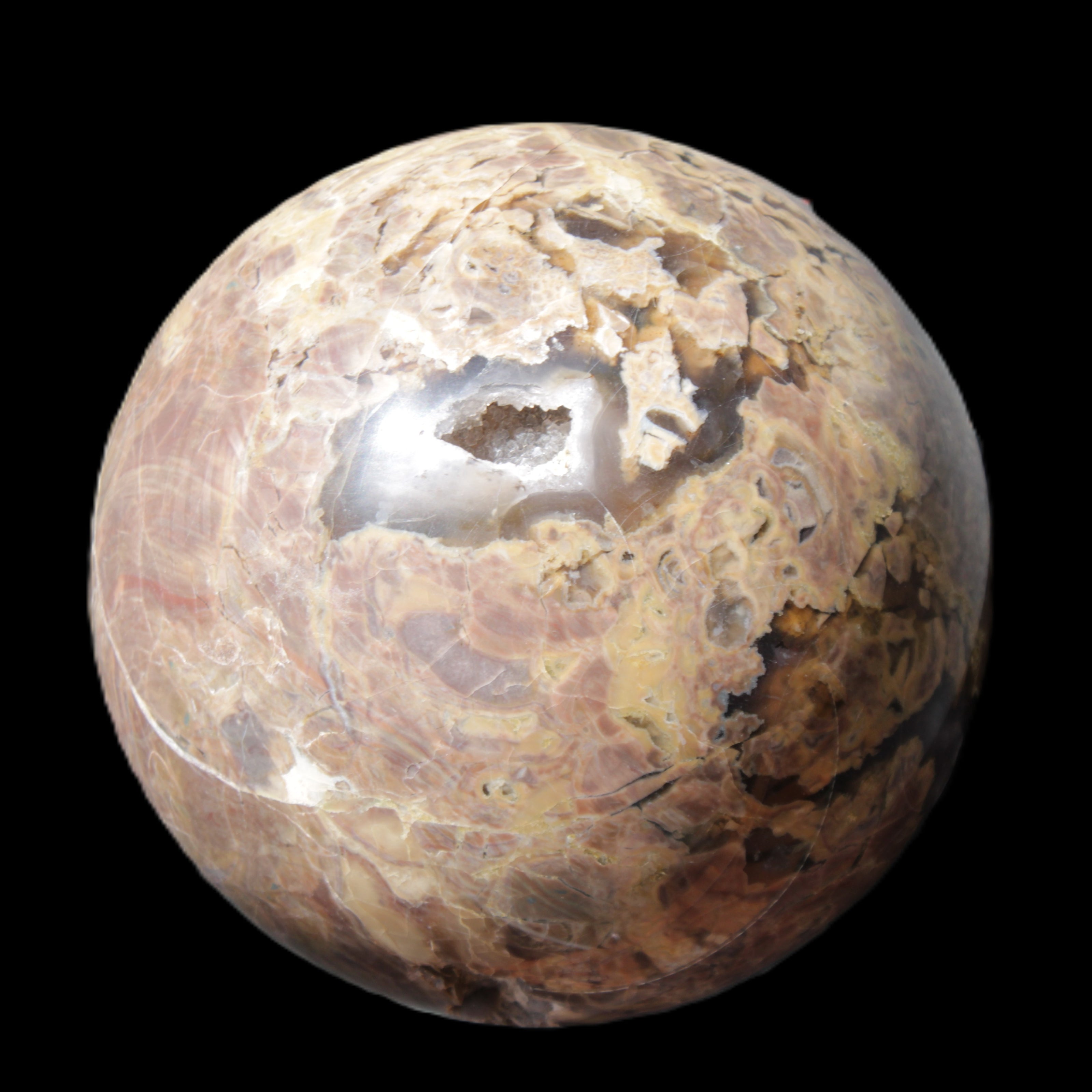 Volcano Agate sphere 135mm 3240g in sunlight - Rocks and Things Store