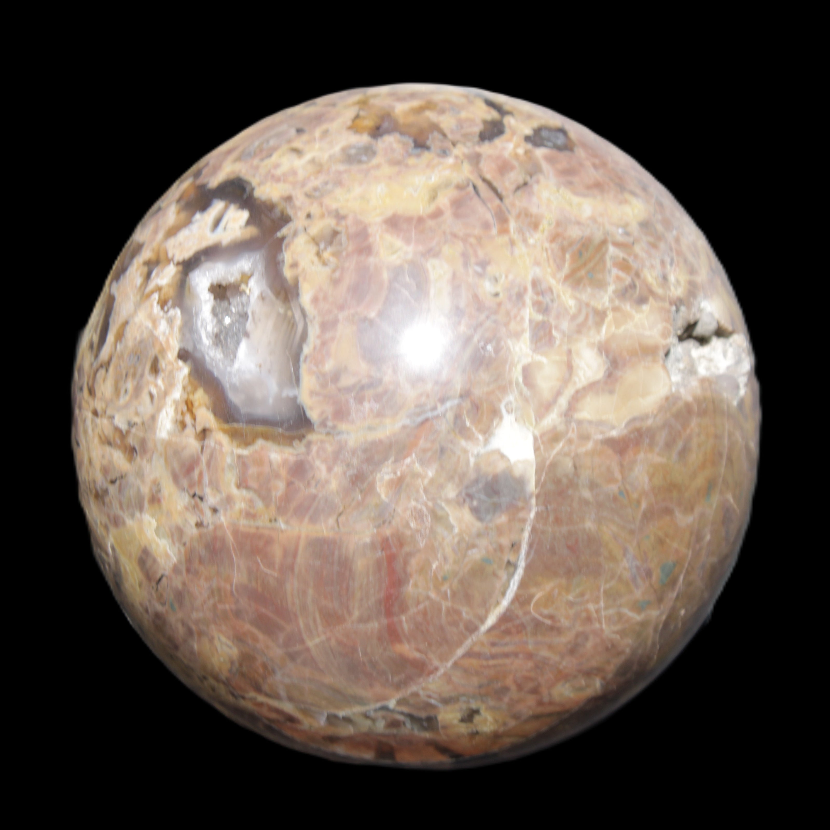 Volcano Agate sphere 135mm 3240g in sunlight - Rocks and Things Store