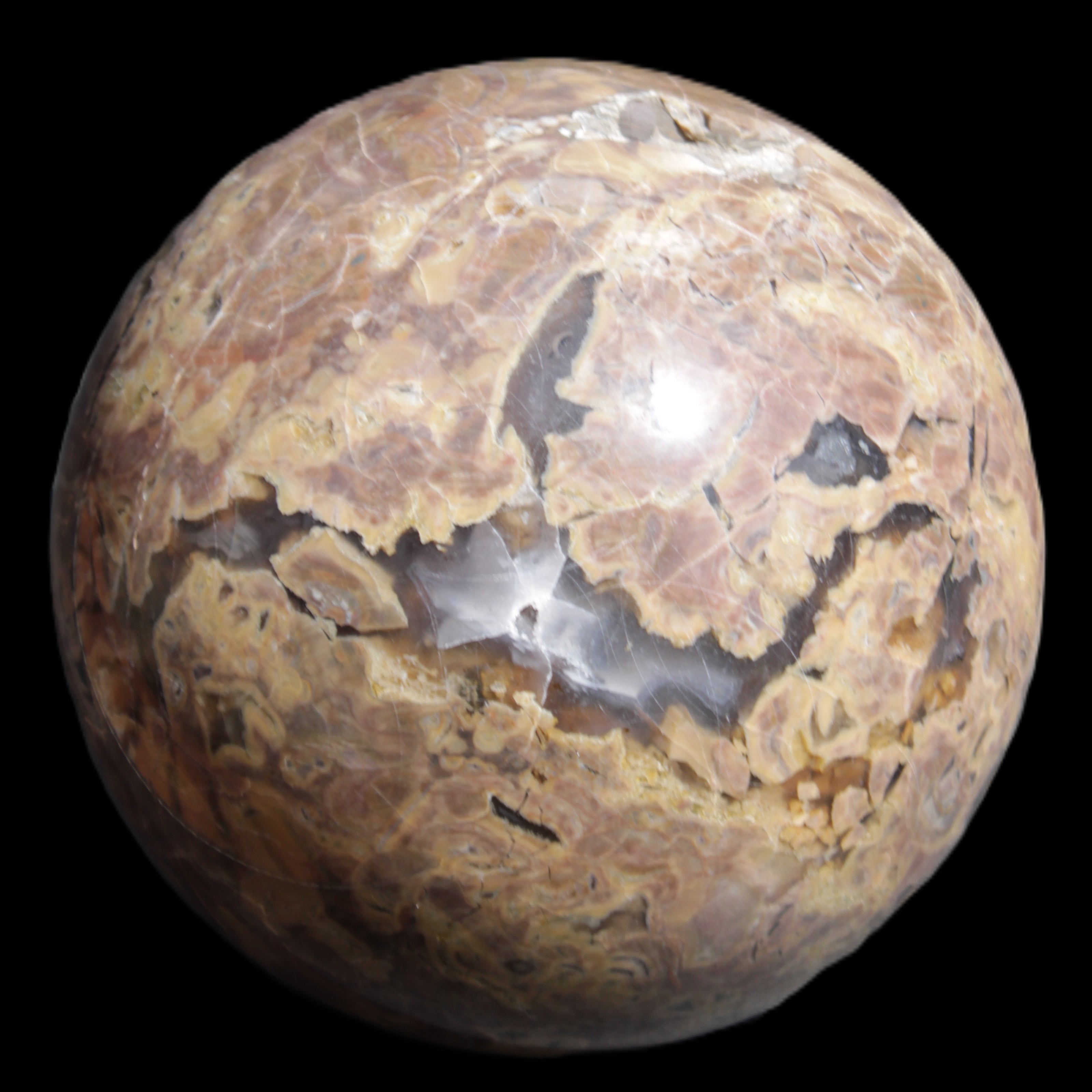 Volcano Agate sphere 135mm 3240g in sunlight - Rocks and Things Store