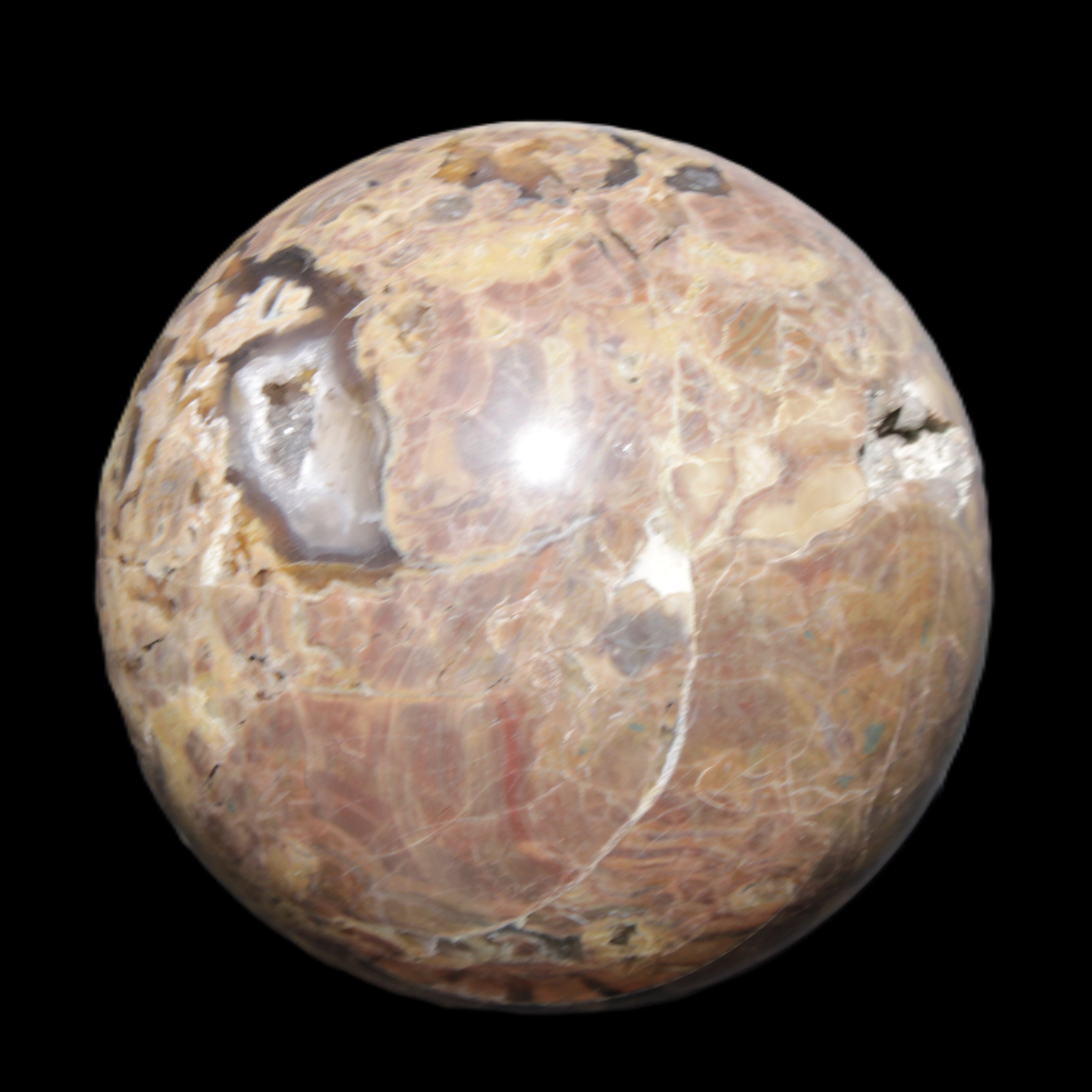 Volcano Agate sphere 135mm 3240g in sunlight - Rocks and Things Store