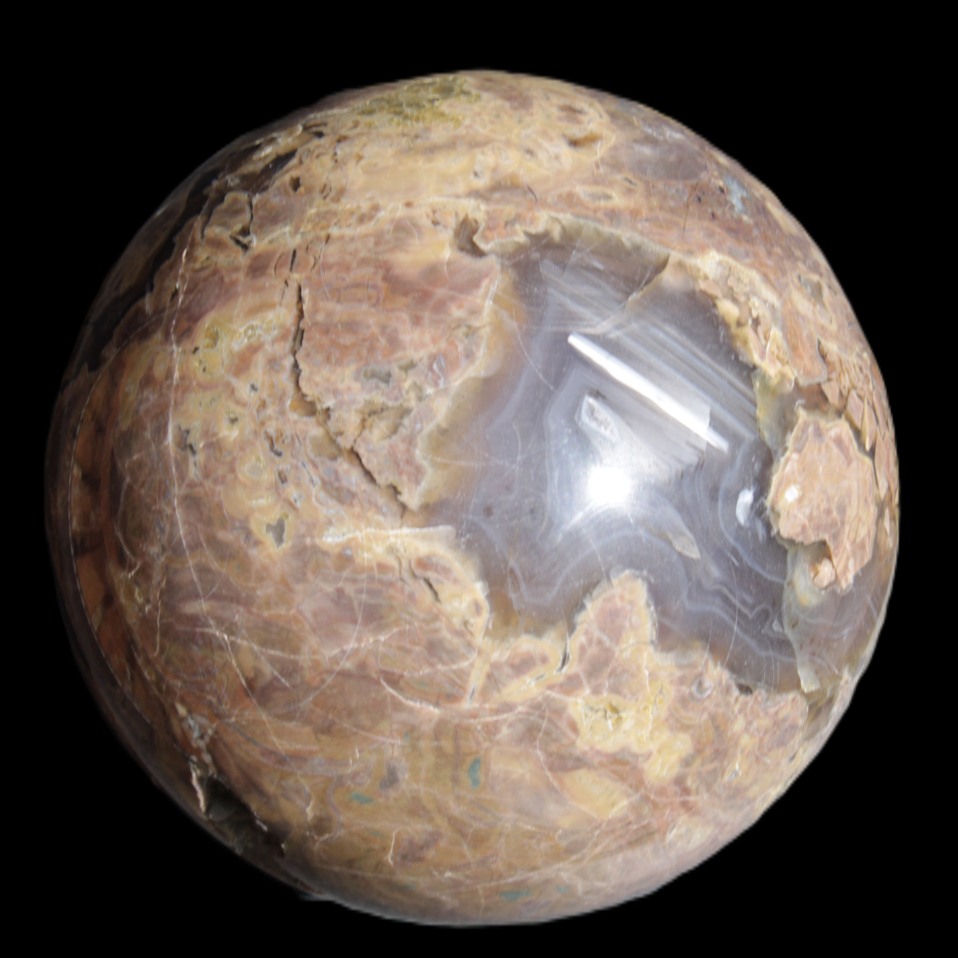 Volcano Agate sphere 135mm 3240g in sunlight - Rocks and Things Store