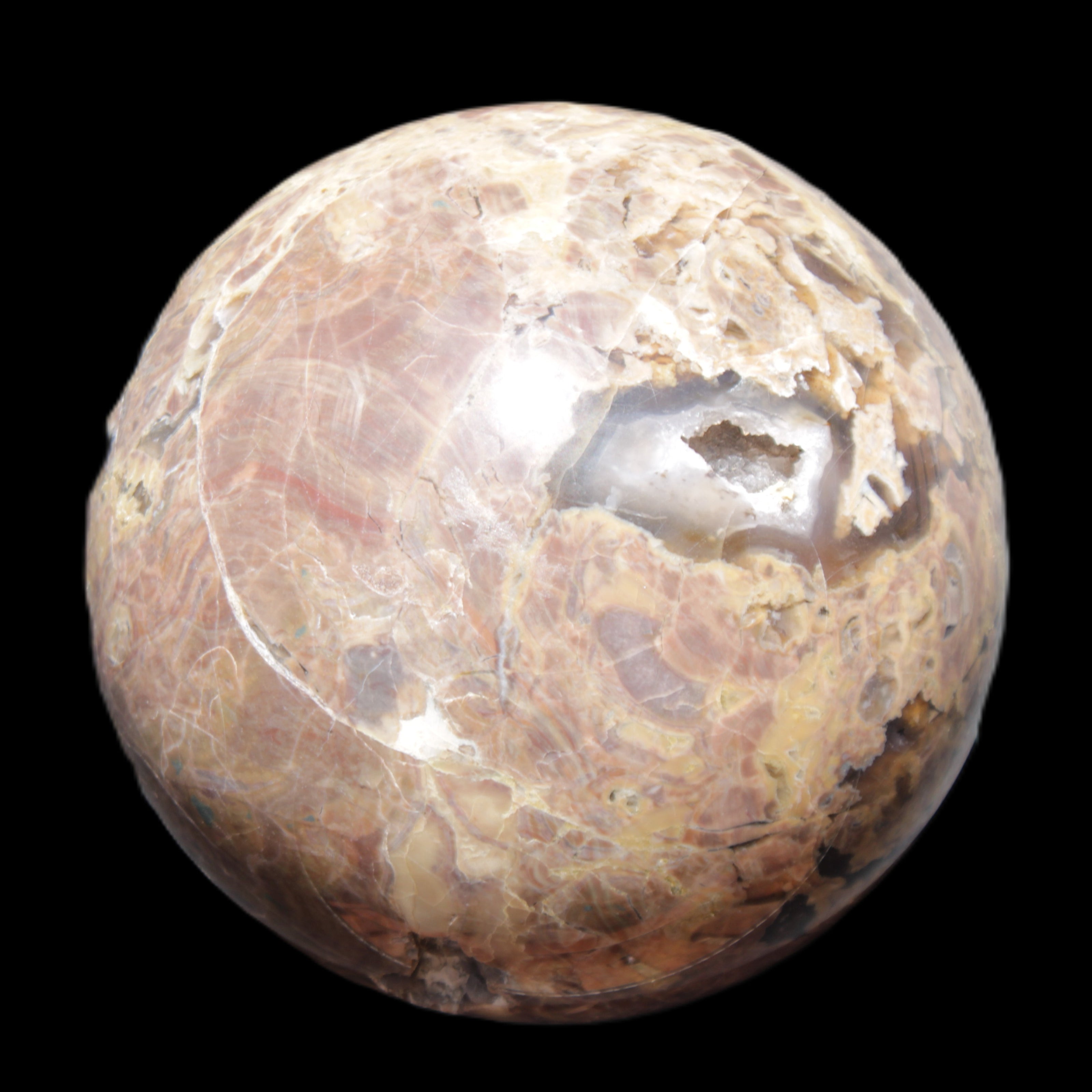 Volcano Agate sphere 135mm 3240g in sunlight - Rocks and Things Store