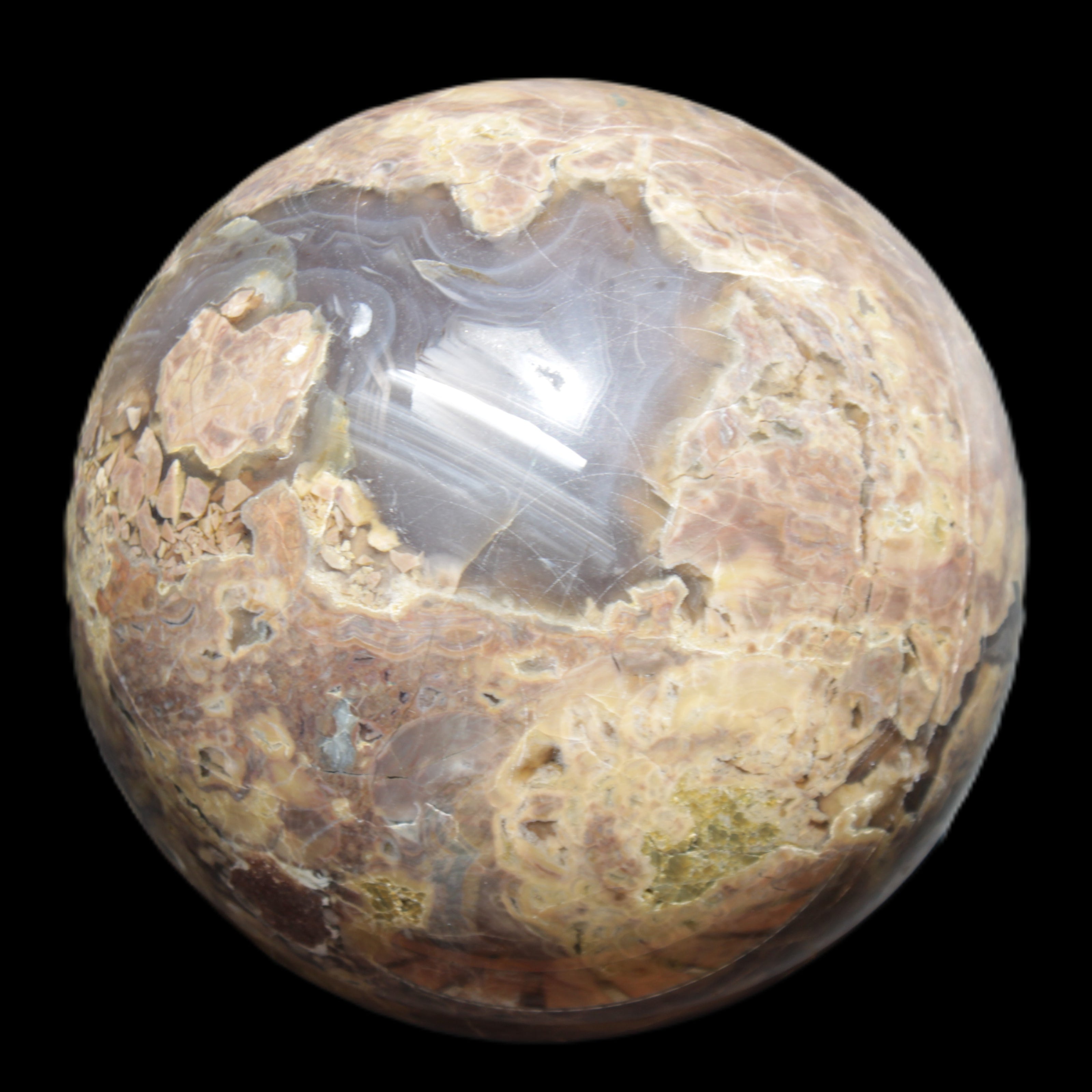 Volcano Agate sphere 135mm 3240g in sunlight - Rocks and Things Store