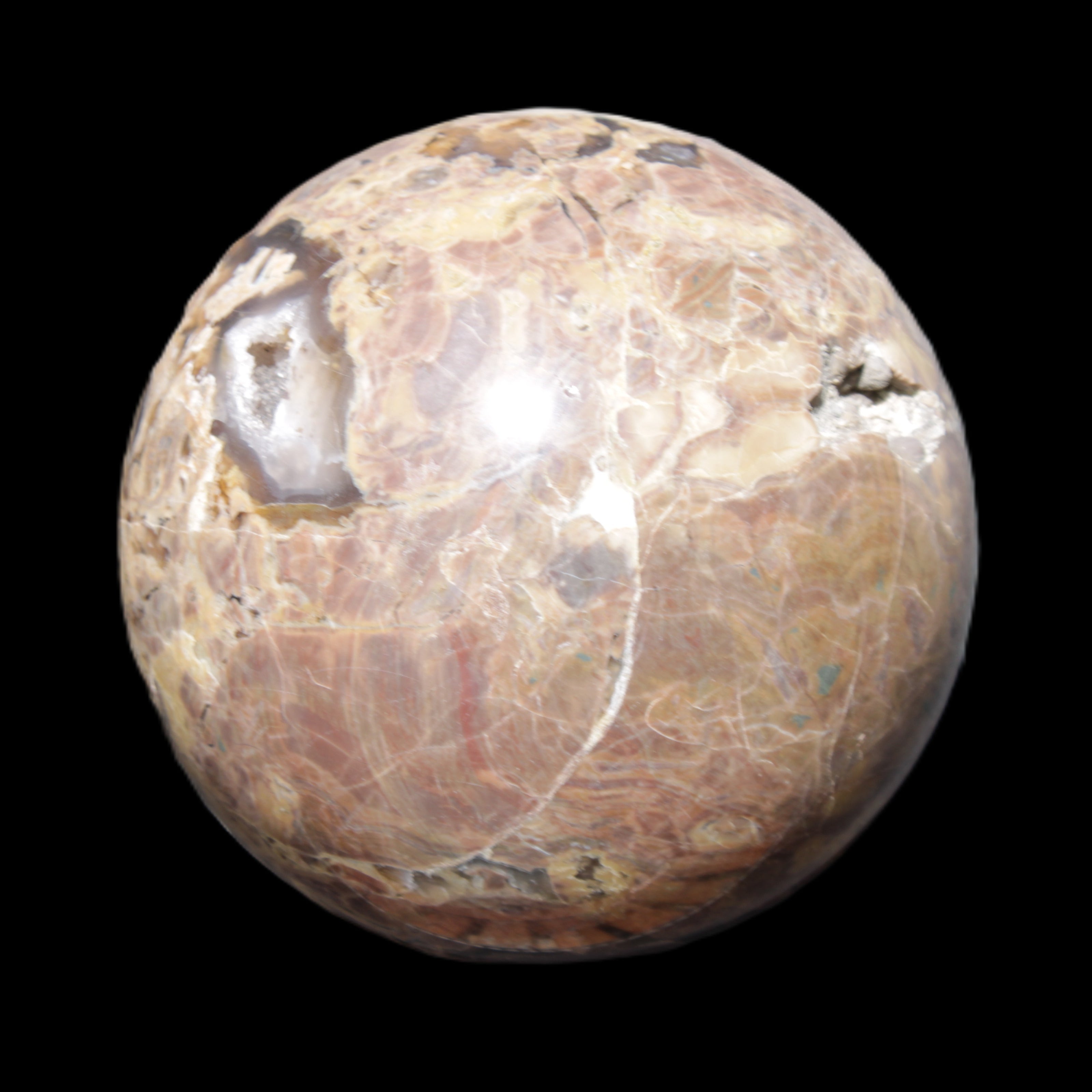 Volcano Agate sphere 135mm 3240g in sunlight - Rocks and Things Store