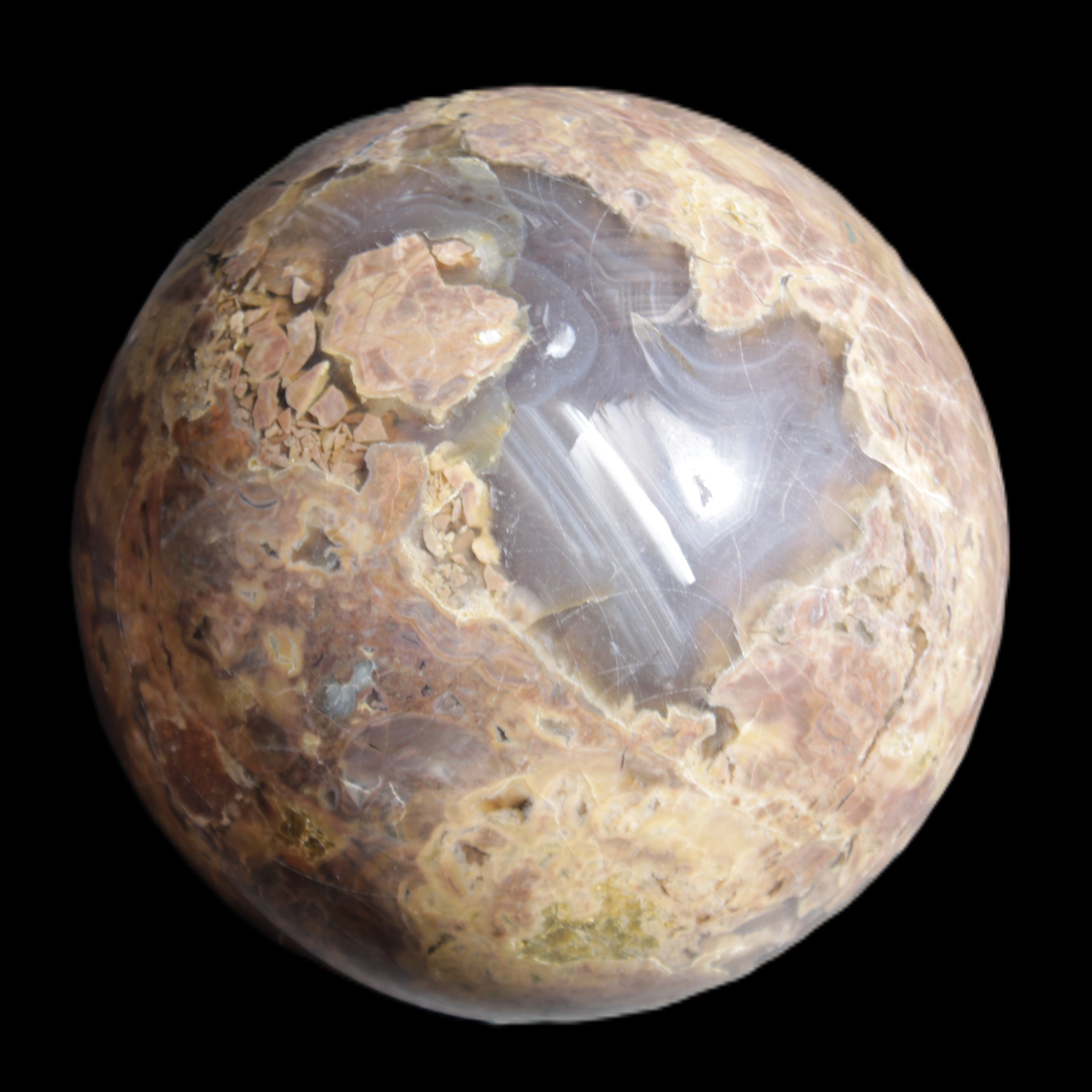 Volcano Agate sphere 135mm 3240g in sunlight - Rocks and Things Store