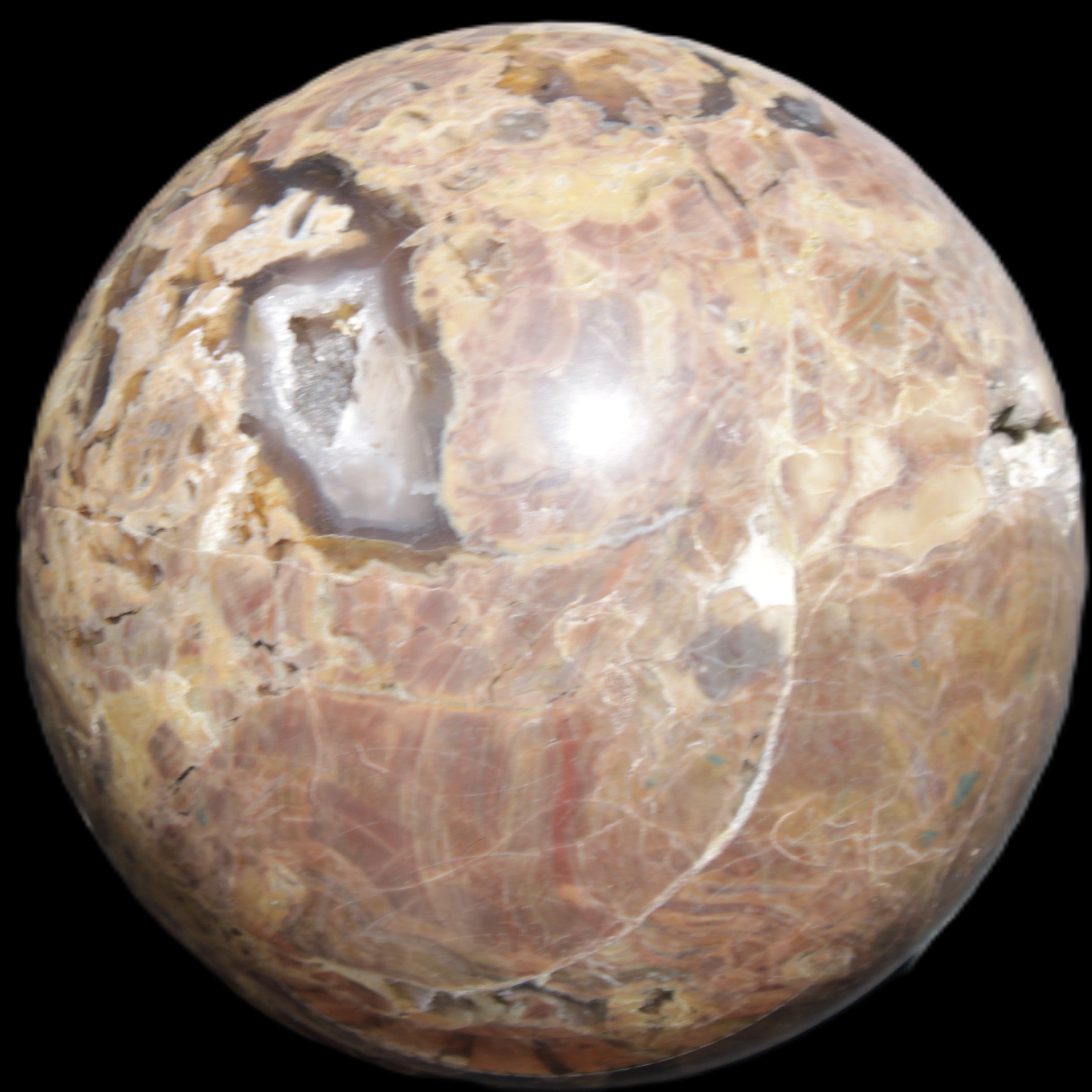 Volcano Agate sphere 135mm 3240g in sunlight - Rocks and Things Store