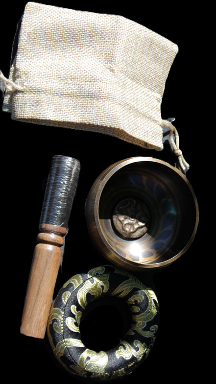 Singing bowl 85m with matt and mallet 125mm in sunlight - Rocks and Things Store