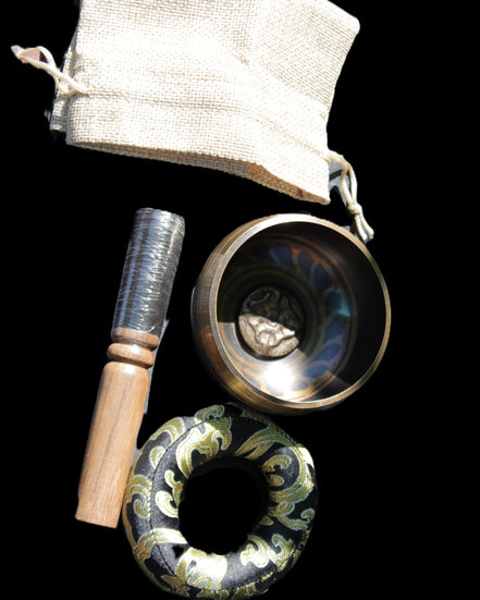 Singing bowl 85m with matt and mallet 125mm in sunlight - Rocks and Things Store