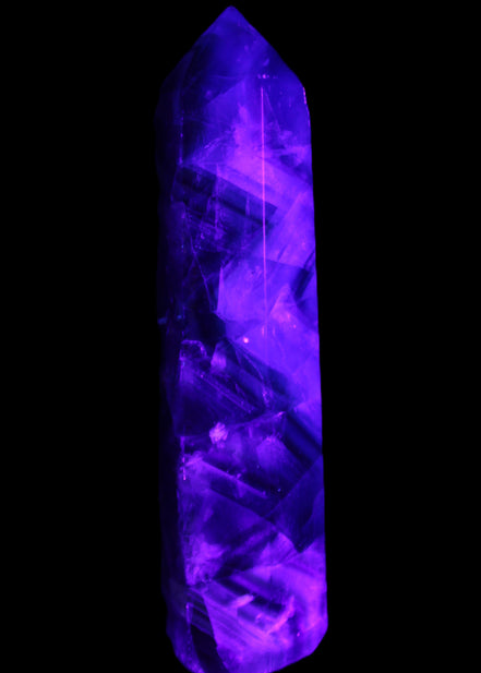 Rainbow Fluorite obelisk 116*26*30mm 151g in UV light - Rocks and Things Store