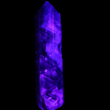 Rainbow Fluorite obelisk 116*26*30mm 151g in UV light - Rocks and Things Store