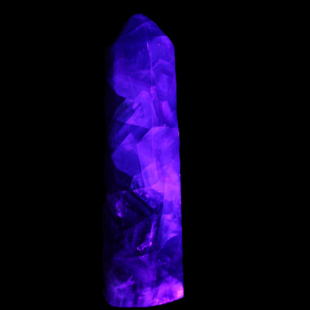 Rainbow Fluorite obelisk 116*26*30mm 151g in UV light - Rocks and Things Store