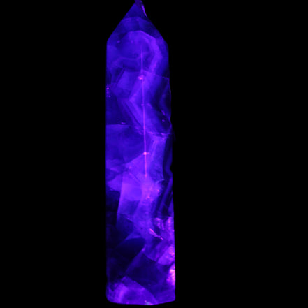 Rainbow Fluorite obelisk 116*26*30mm 151g in UV light - Rocks and Things Store
