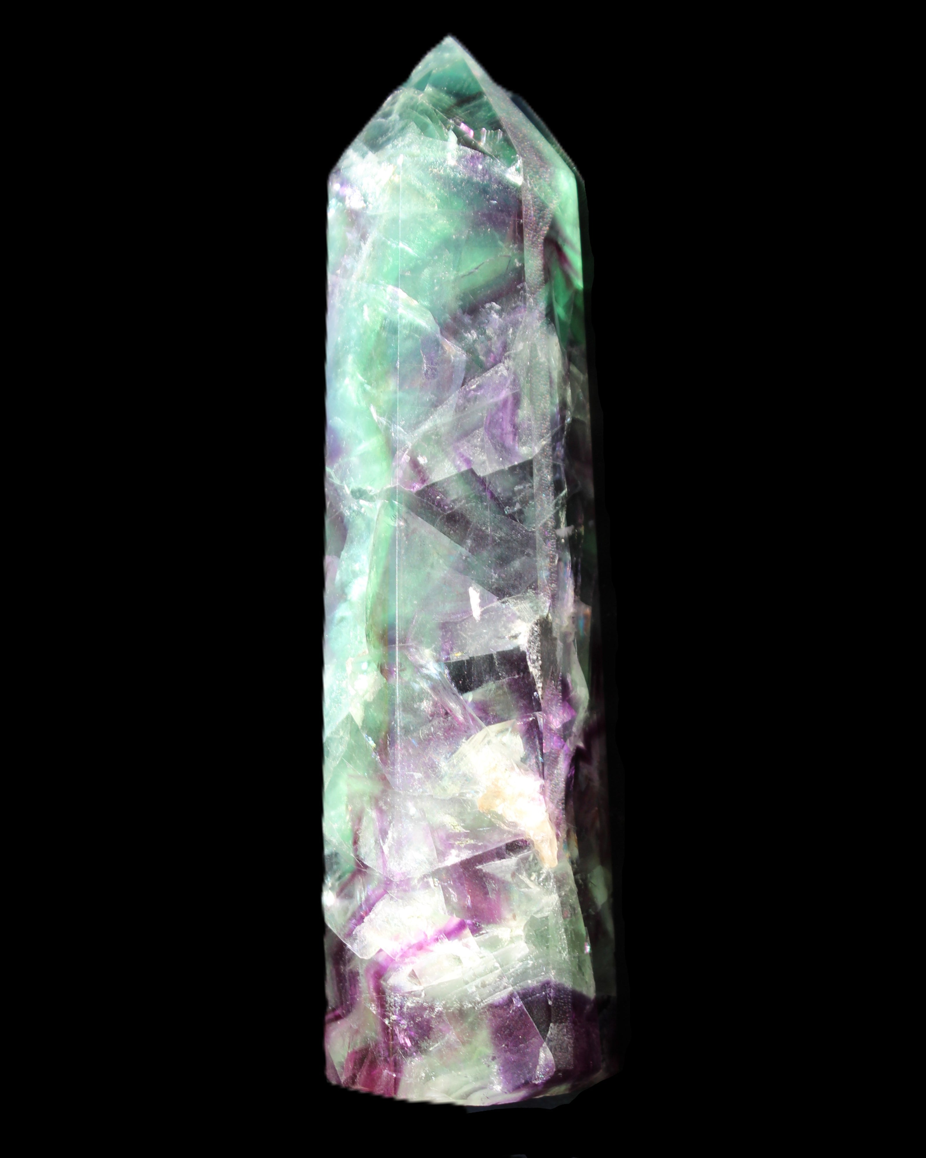 Rainbow Fluorite obelisk 116*26*30mm 151g in sunlight - Rocks and Things Store
